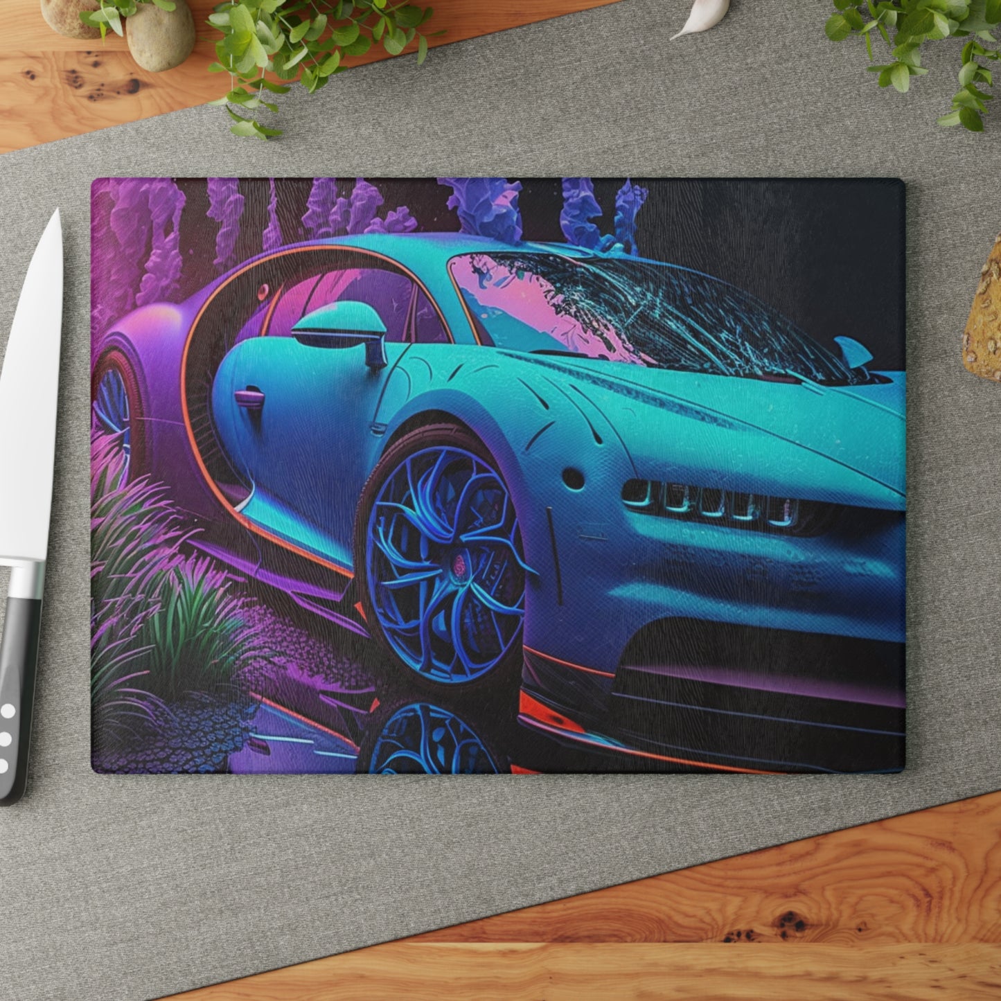 Glass Cutting Board Bugatti Neon Chiron 2