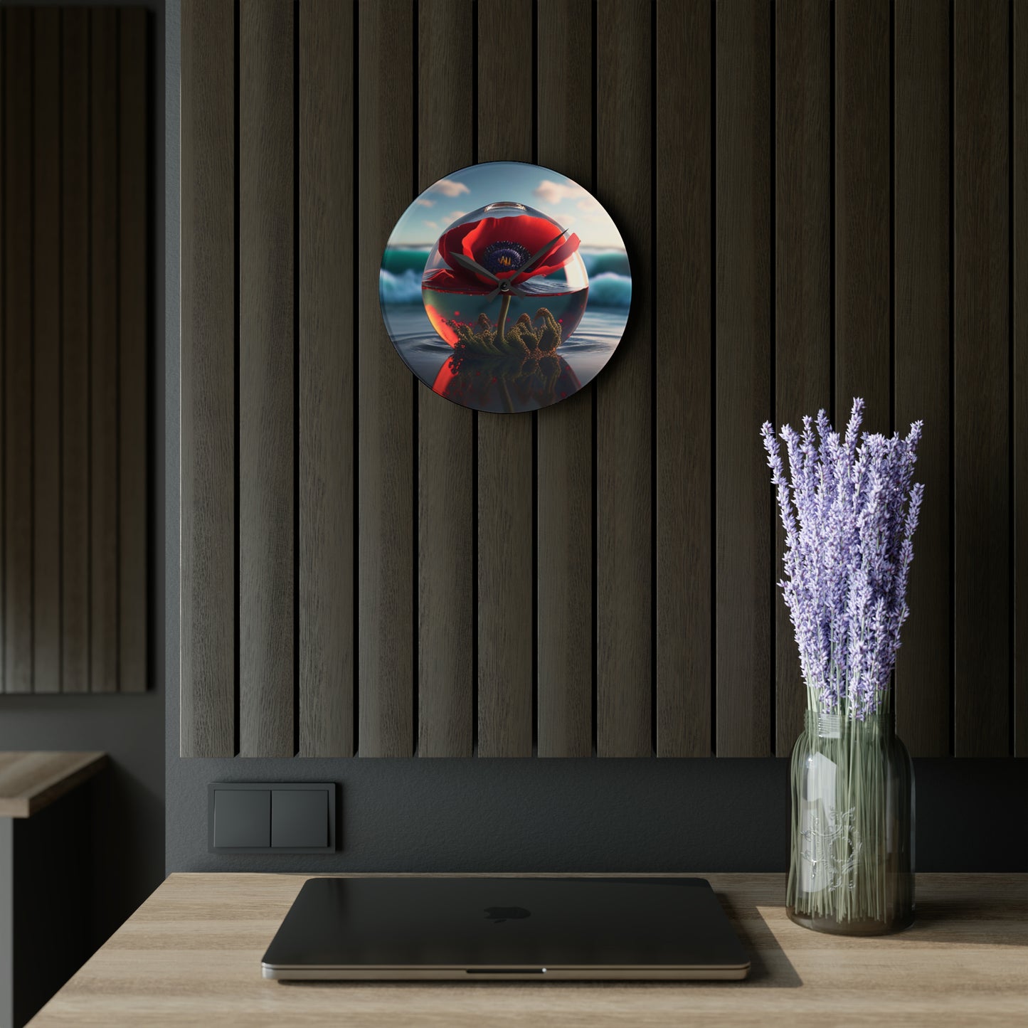 Acrylic Wall Clock Red Anemone in a Vase 4