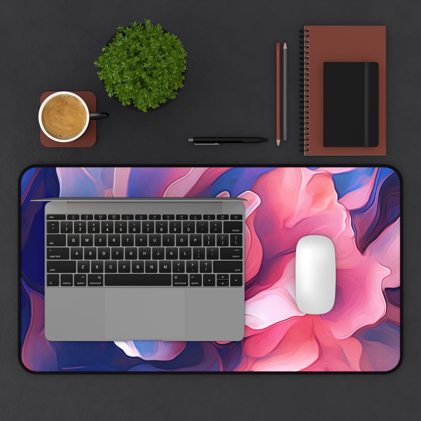 Desk Mat Pink & Blue Tulip Rose 1