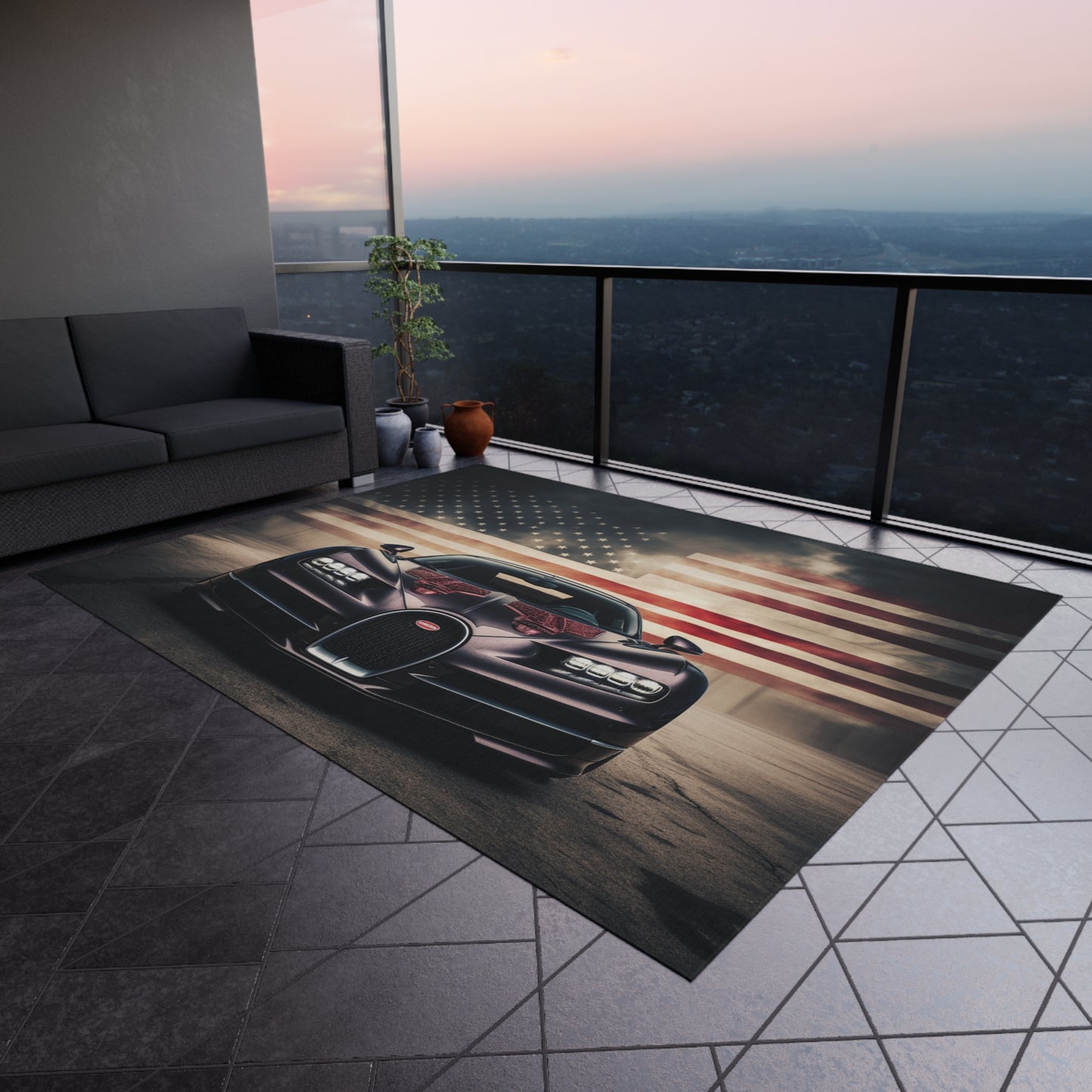 Outdoor Rug  American Flag Background Bugatti 2