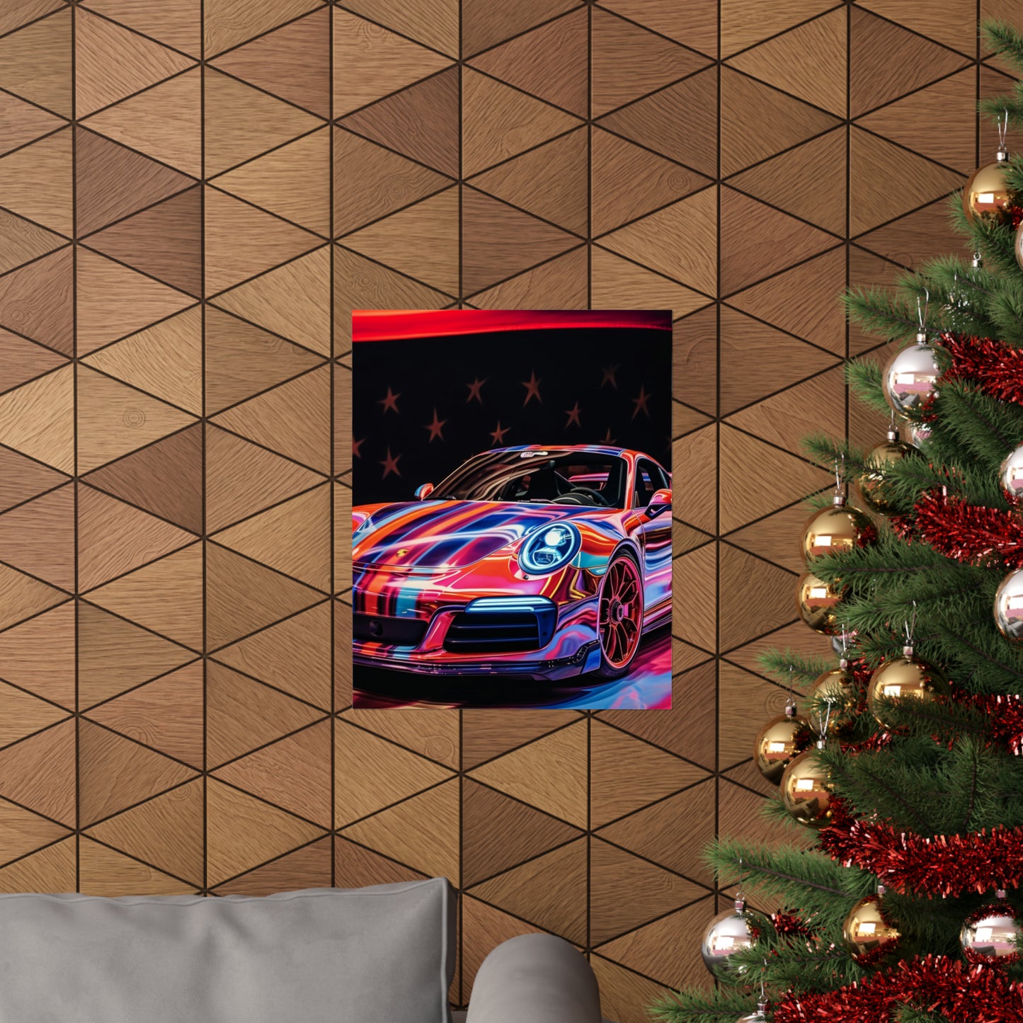 Premium Matte Vertical Posters American Flag Colored Porsche 2