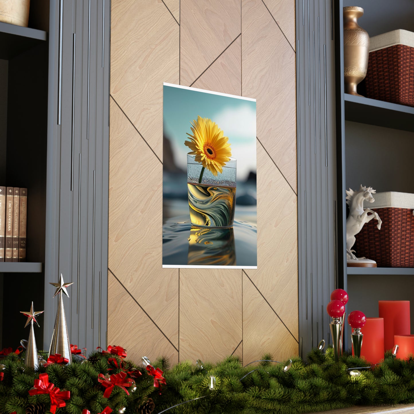 Premium Matte Vertical Posters yello Gerbera glass 2