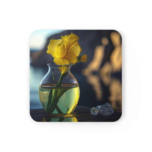 Cork Back Coaster Yellow Gladiolus glass 3
