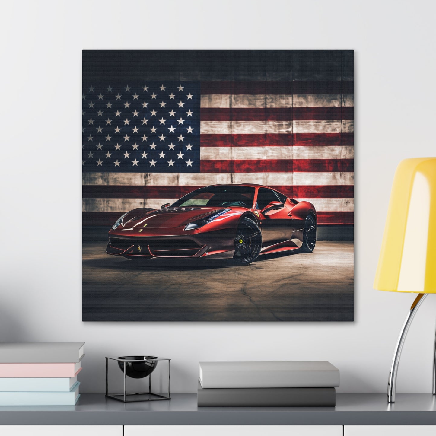 Canvas Gallery Wraps American Flag Background Ferrari 4