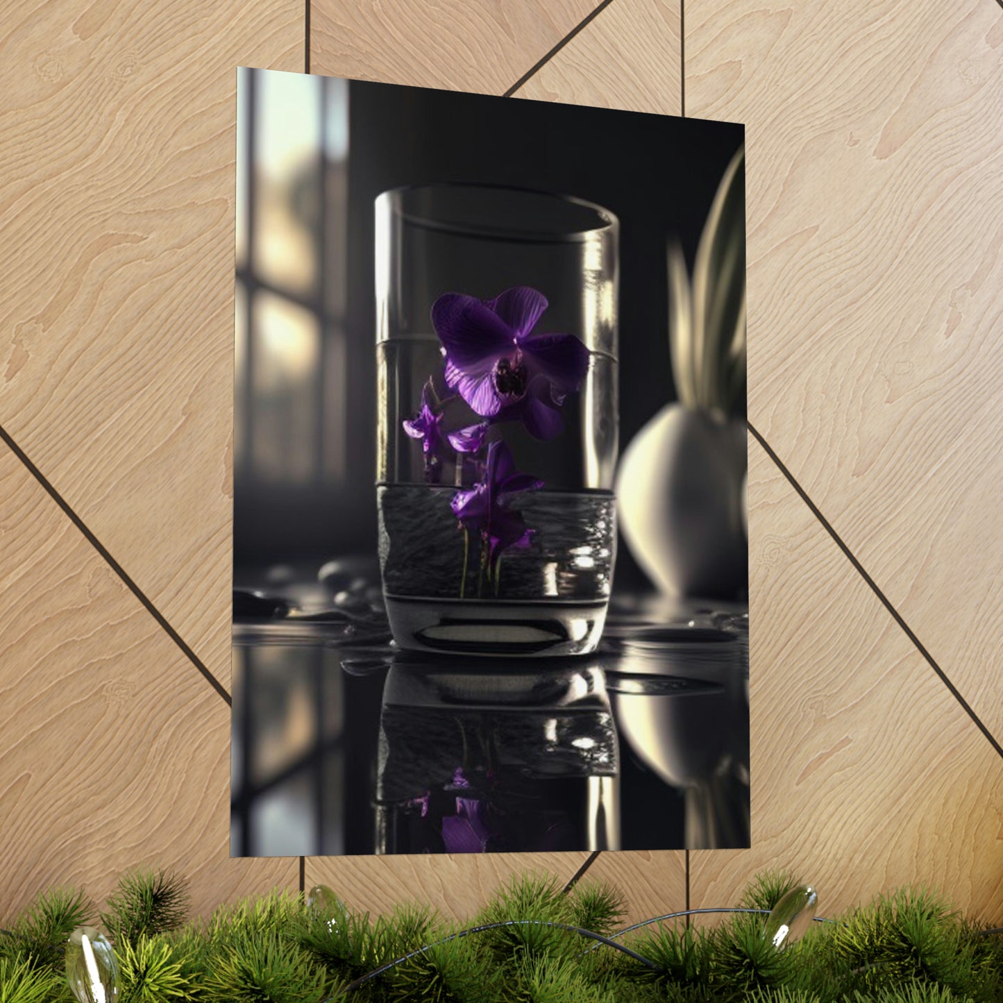 Premium Matte Vertical Posters Purple Orchid Glass vase 4