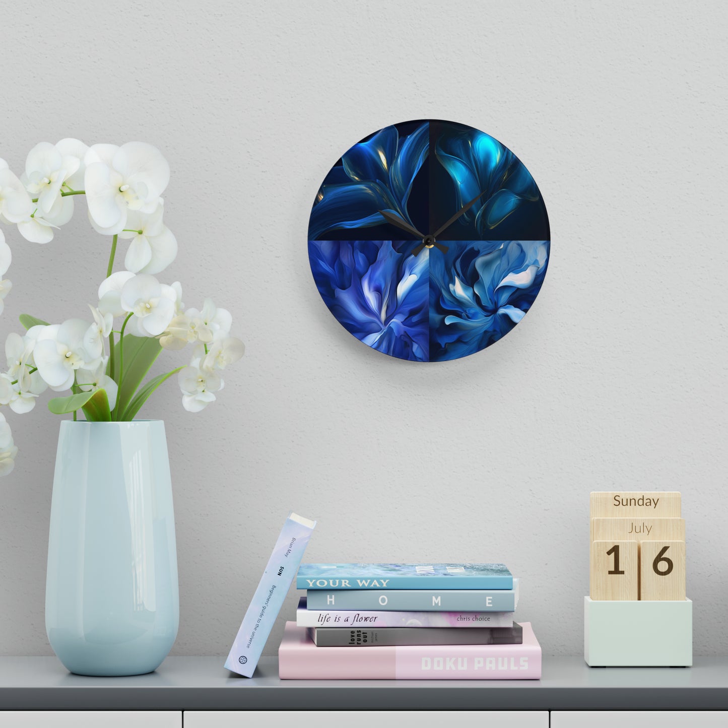 Acrylic Wall Clock Abstract Blue Tulip 5