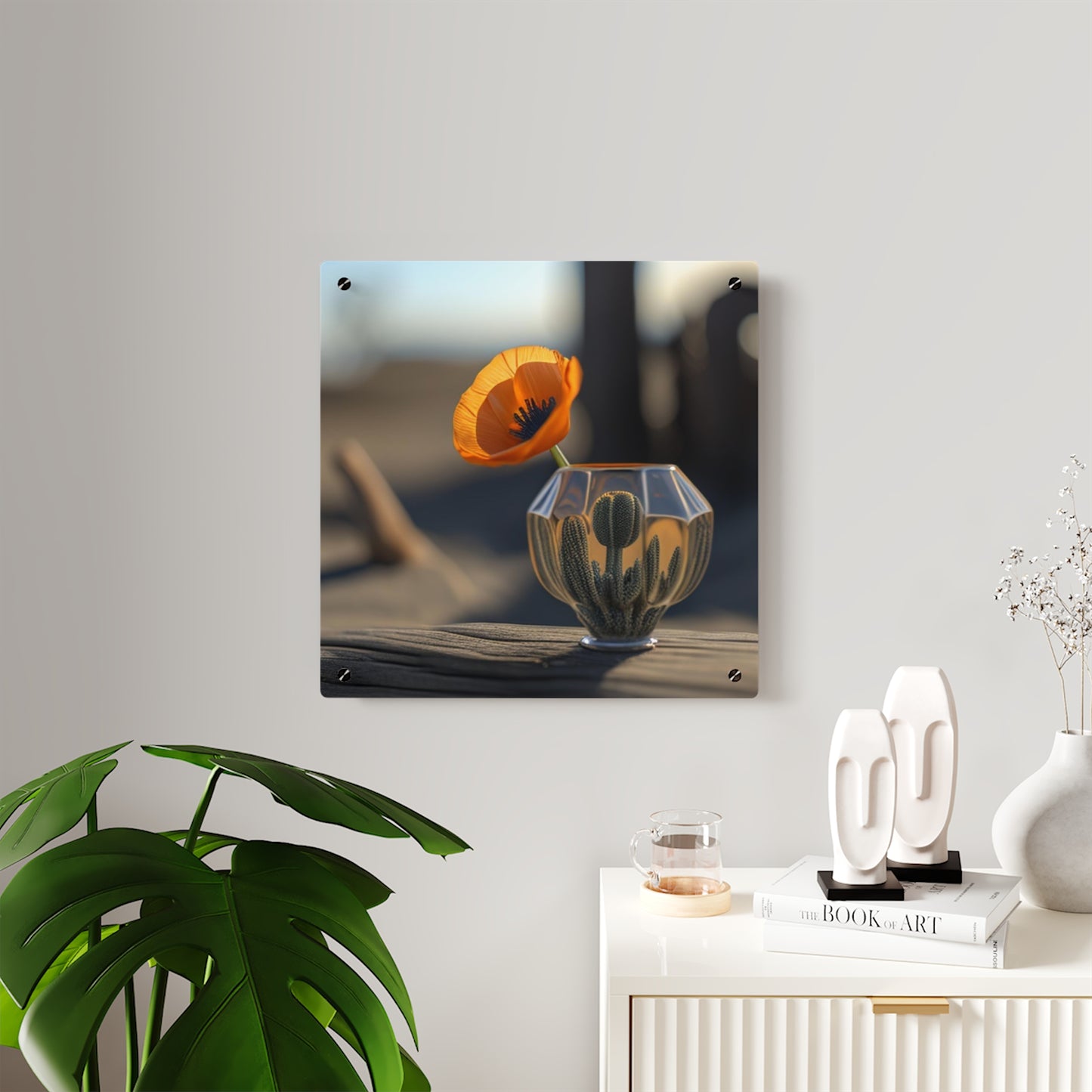 Acrylic Wall Art Panels Orange Poppy in a Vase 2