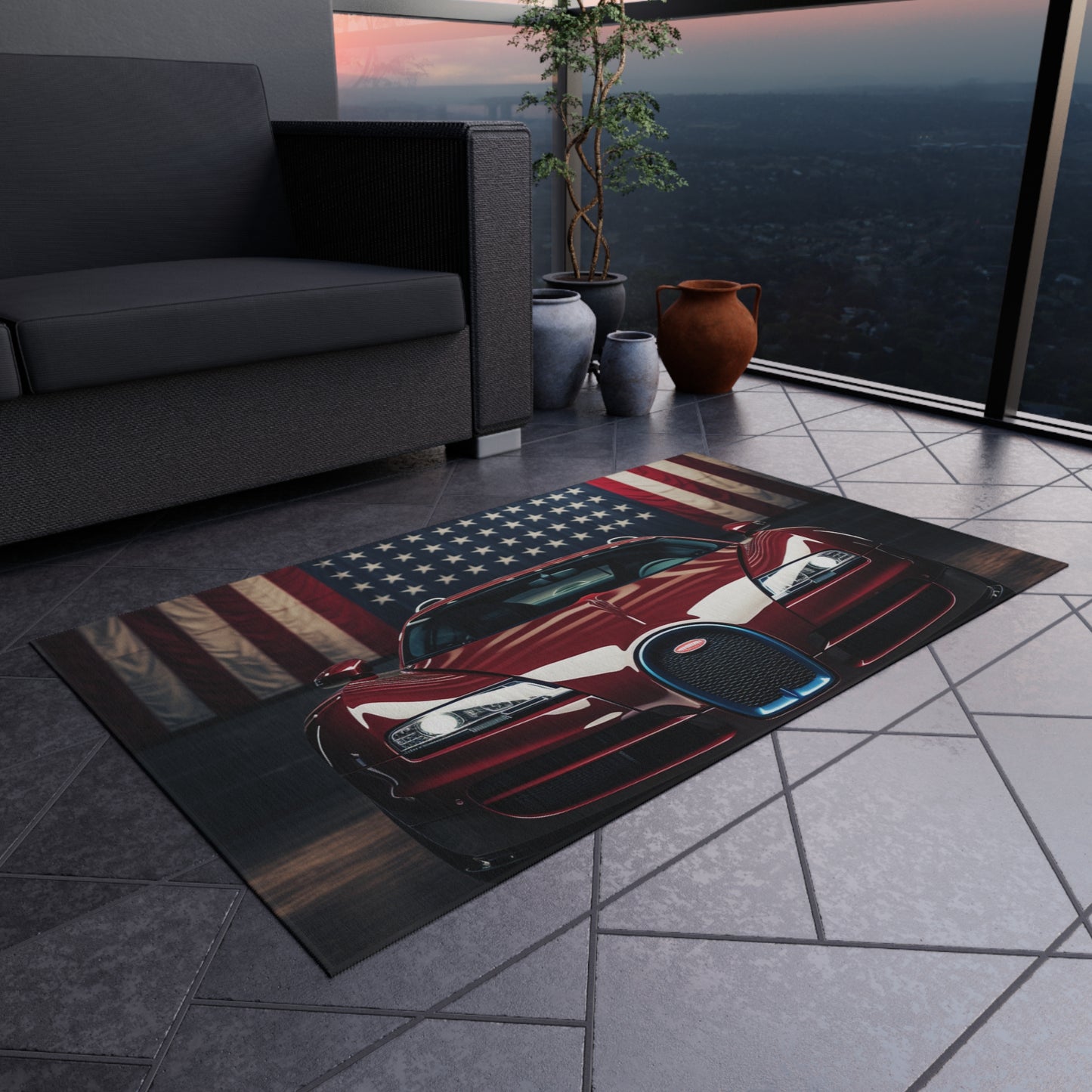 Outdoor Rug  American Flag Background Bugatti 1