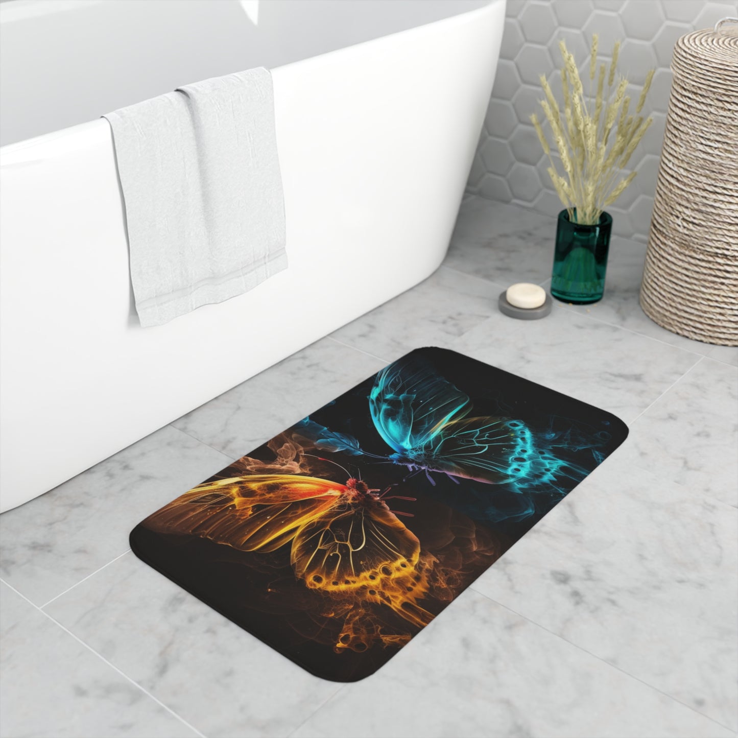 Memory Foam Bath Mat Kiss Neon Butterfly 8