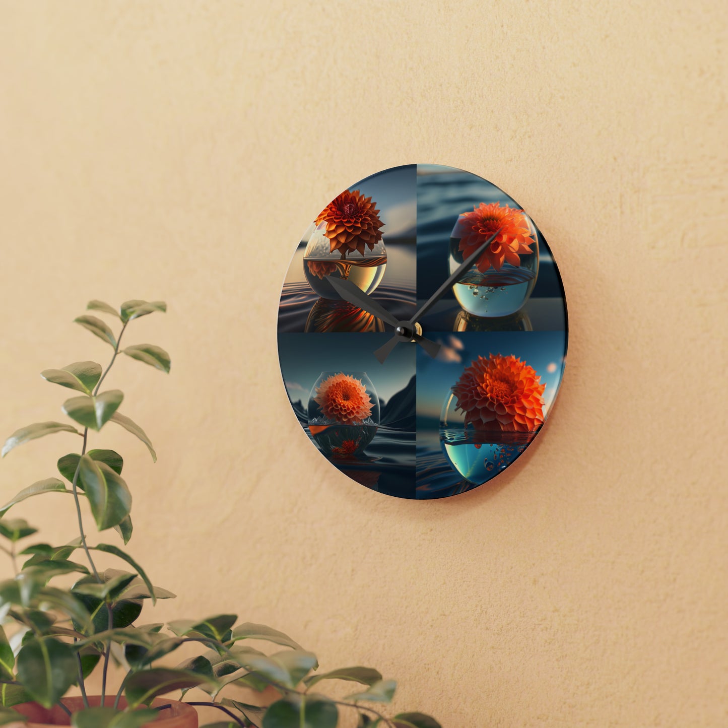 Acrylic Wall Clock Dahlia Orange 5