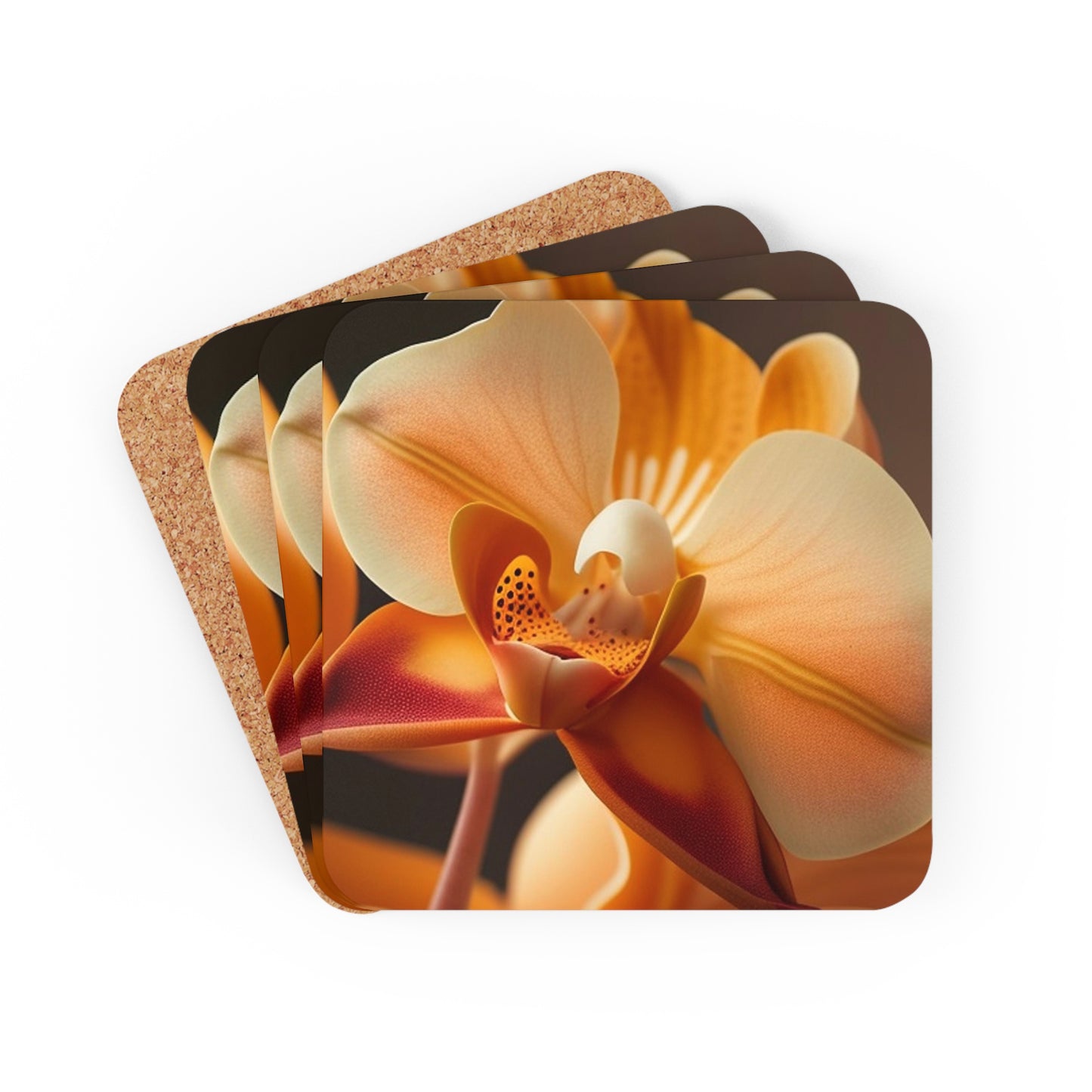 Corkwood Coaster Set Orange Orchid 3