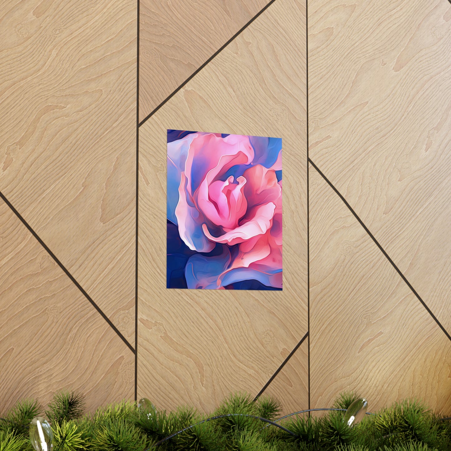 Premium Matte Vertical Posters Pink & Blue Tulip Rose 1