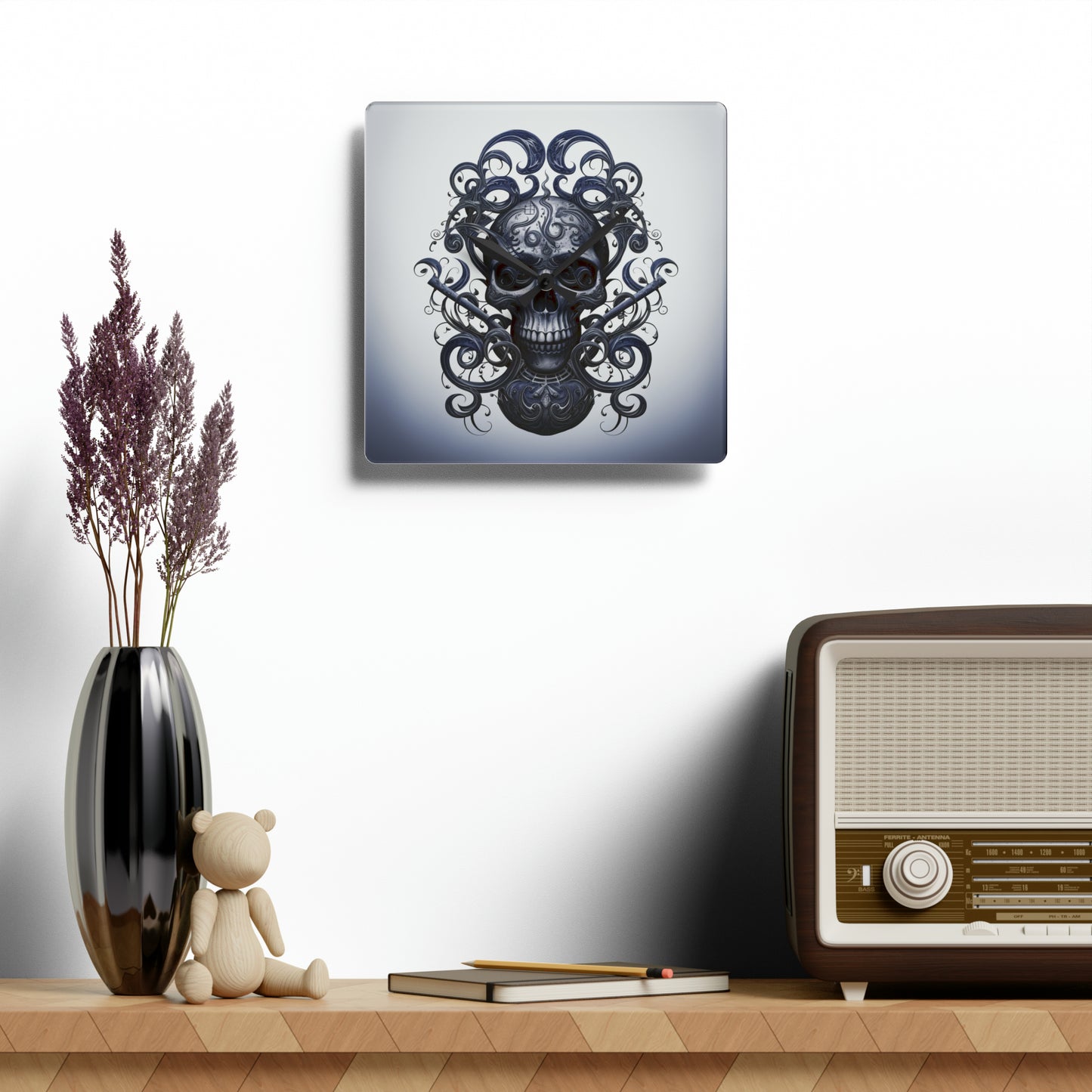 Acrylic Wall Clock Skull Treble Clef 1