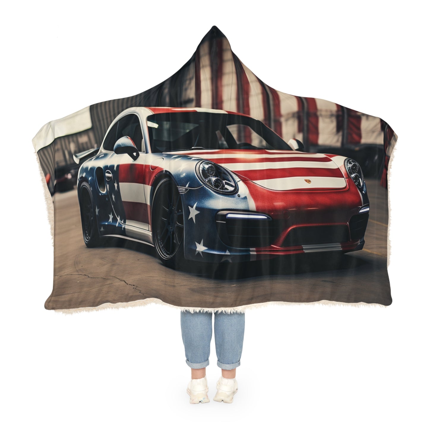 Snuggle Hooded Blanket American Flag Porsche 2