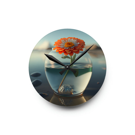 Acrylic Wall Clock Orange Zinnia 3