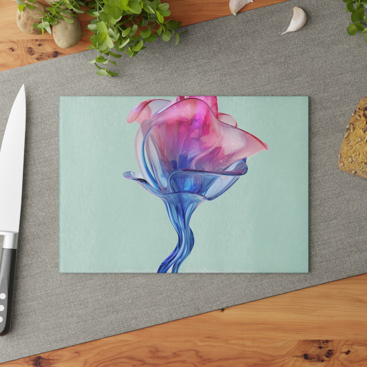 Glass Cutting Board Pink & Blue Tulip Rose 4