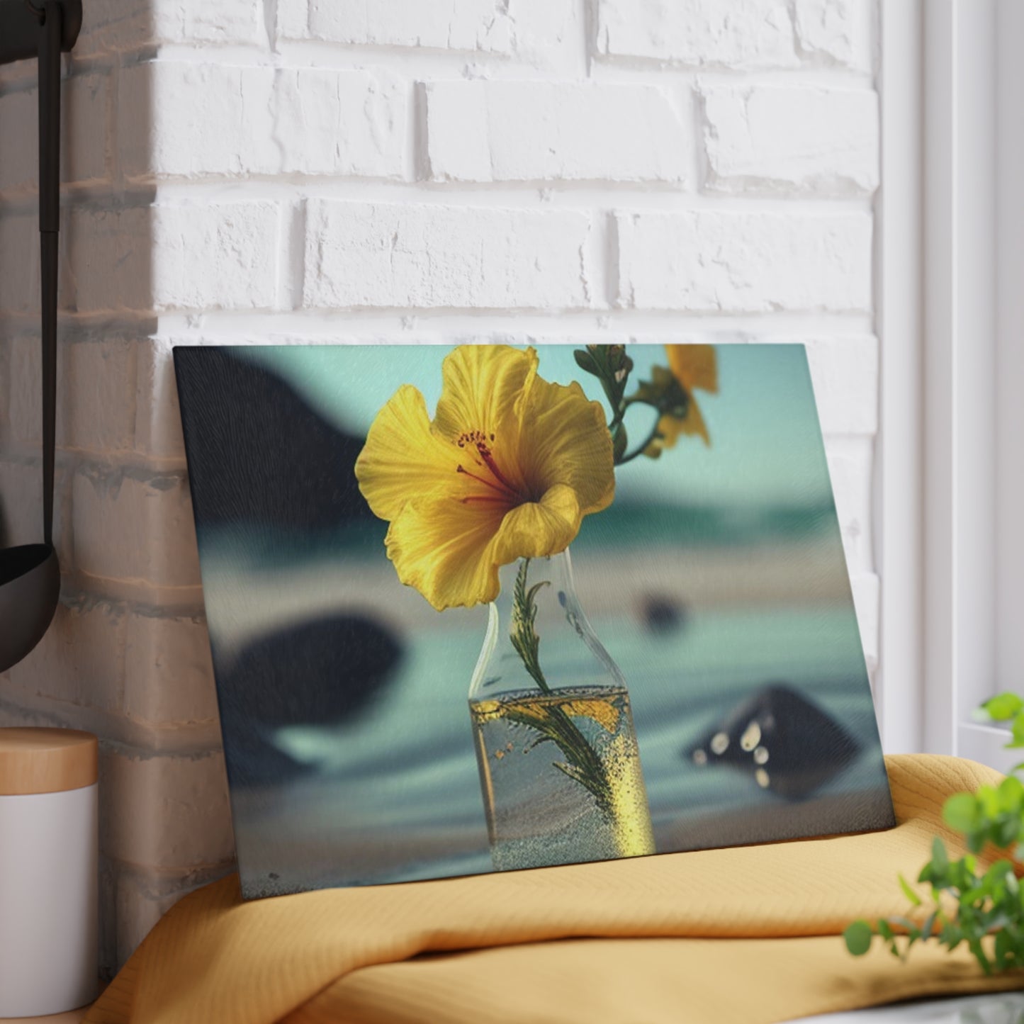 Glass Cutting Board Yellow Hibiscus glass 3