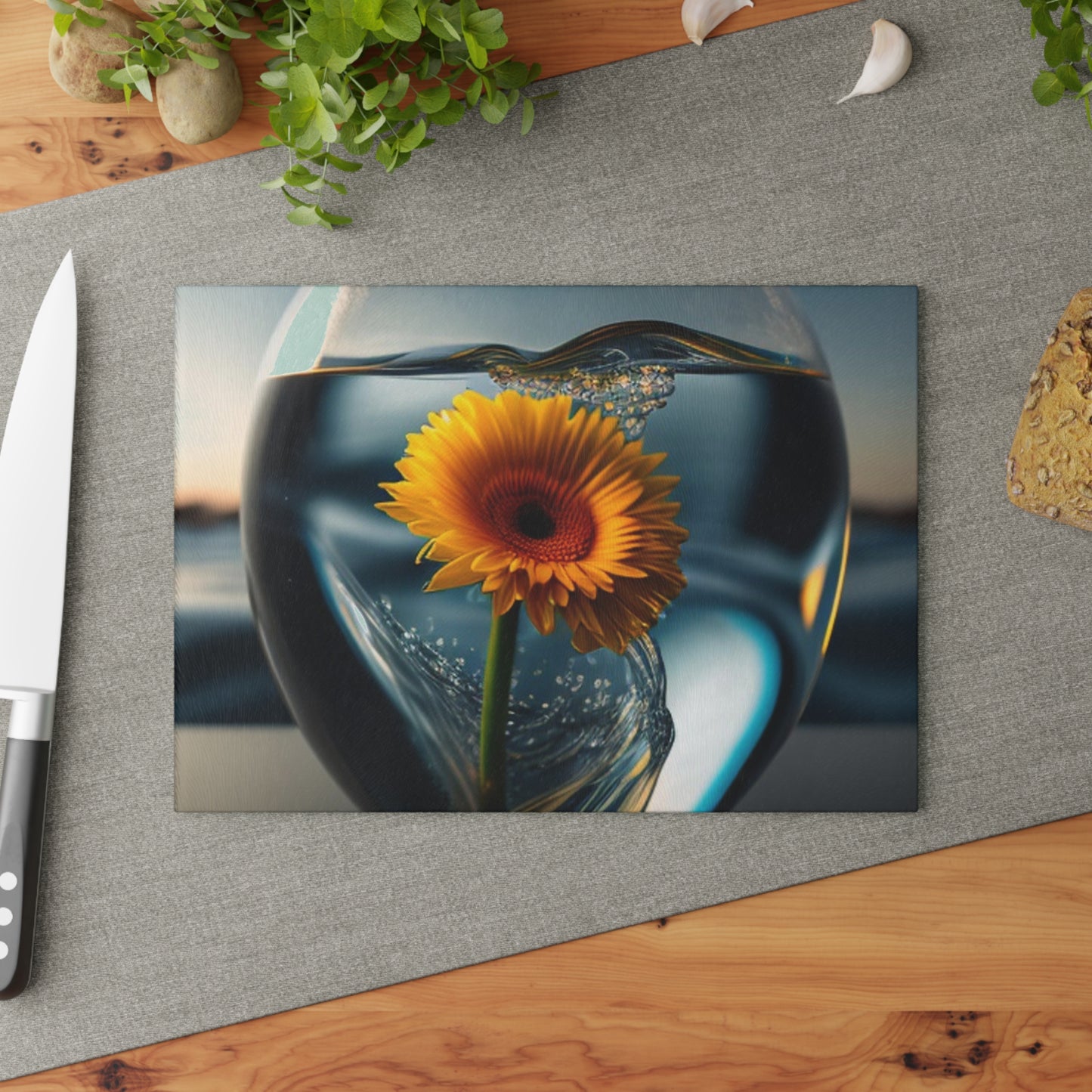 Glass Cutting Board yello Gerbera glass 3