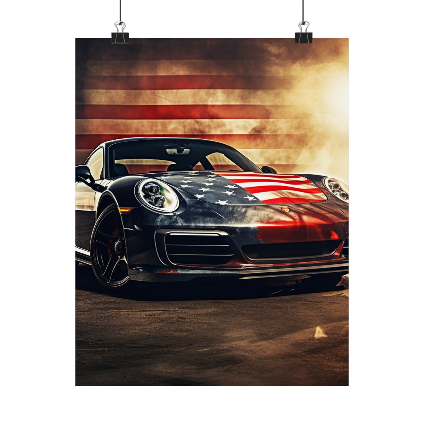 Premium Matte Vertical Posters Abstract American Flag Background Porsche 1