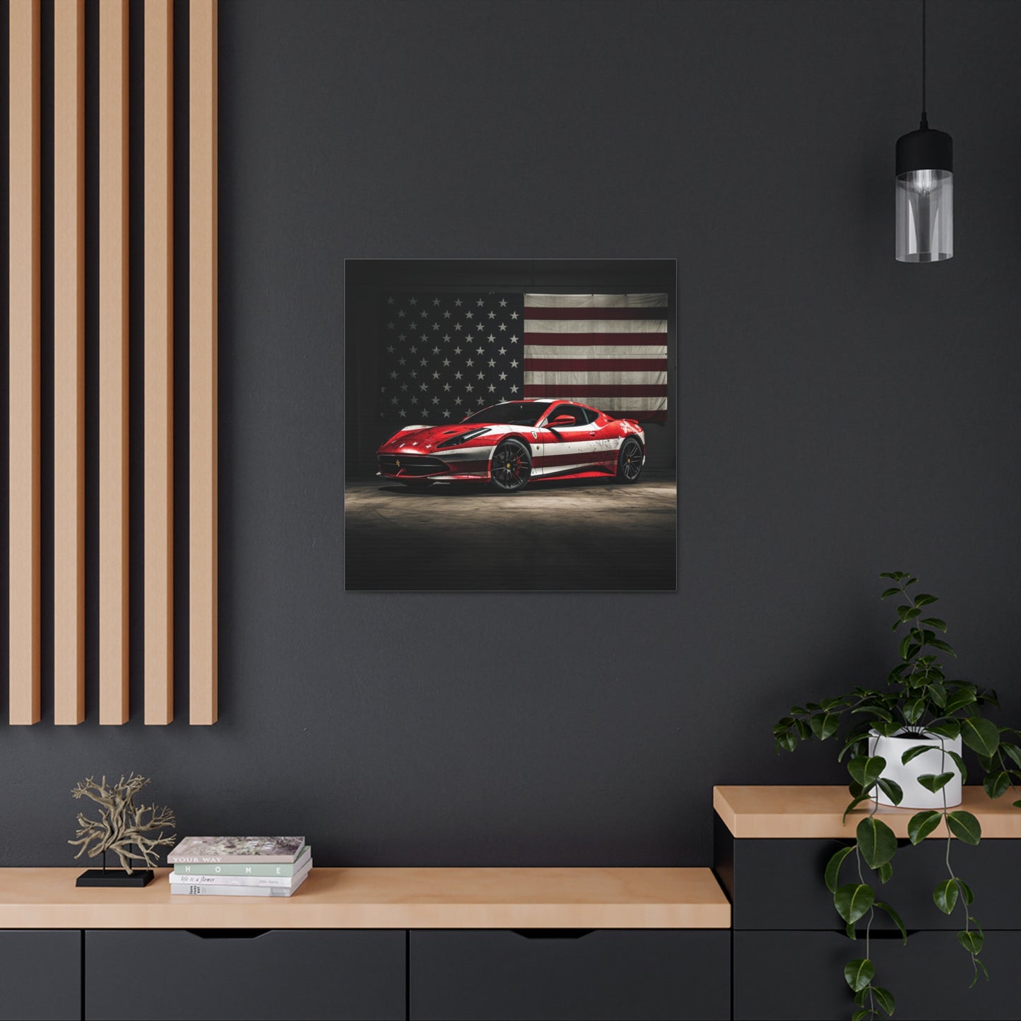 Canvas Gallery Wraps American Flag Background Ferrari 1