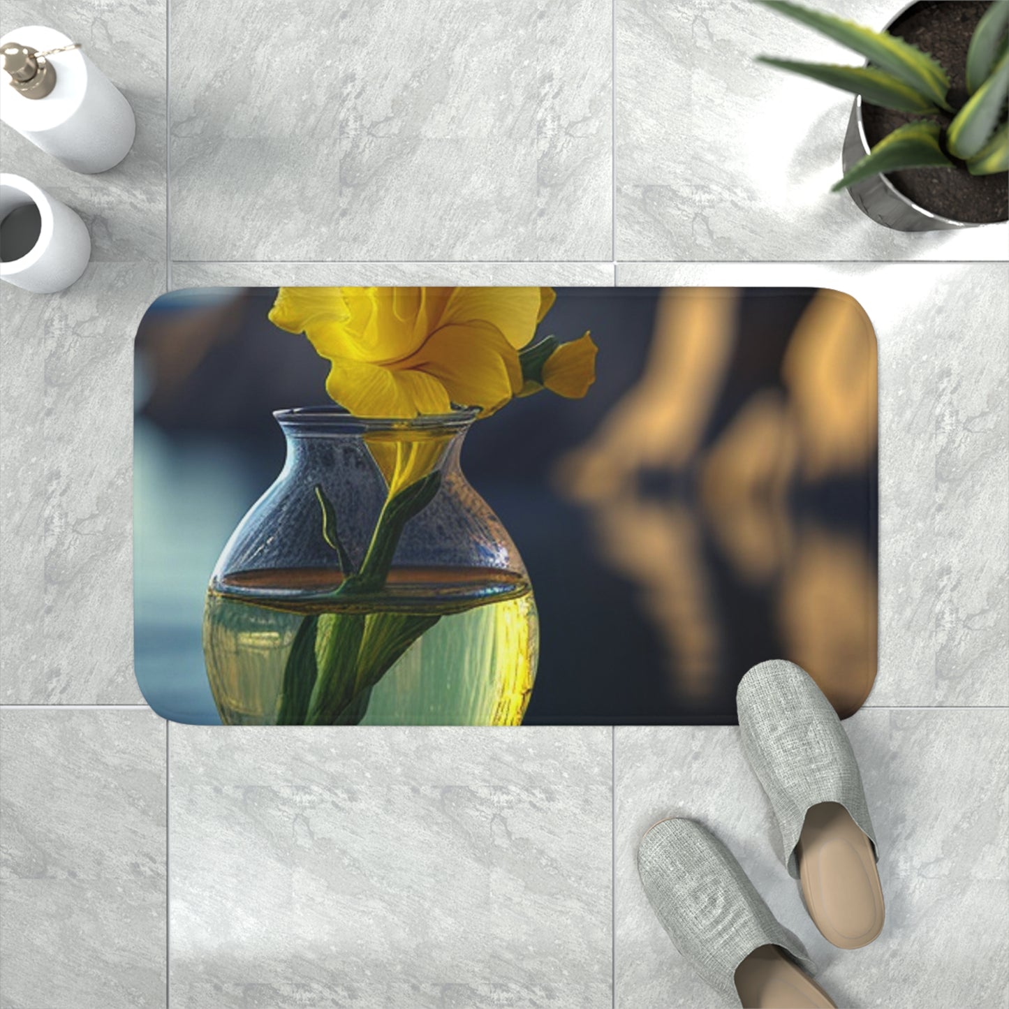 Memory Foam Bath Mat Yellow Gladiolus glass 3