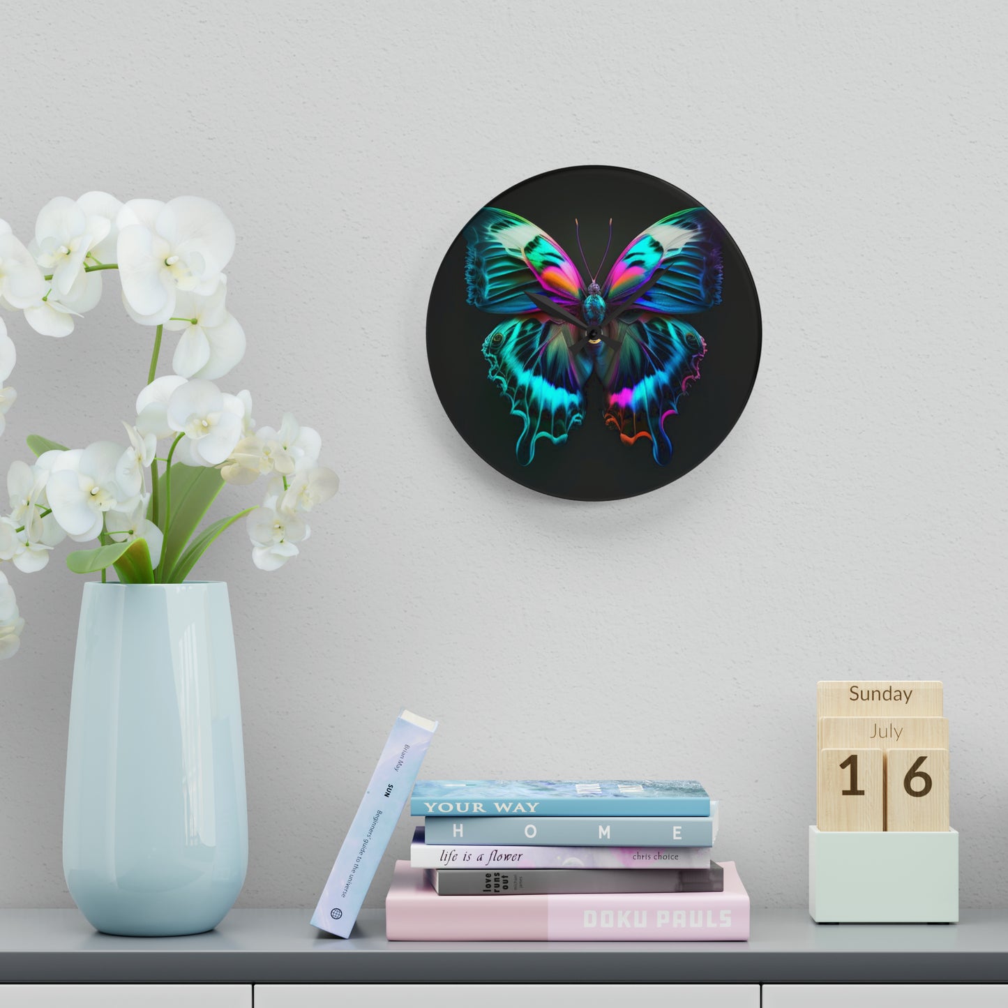 Acrylic Wall Clock Neon Butterfly Fusion 4