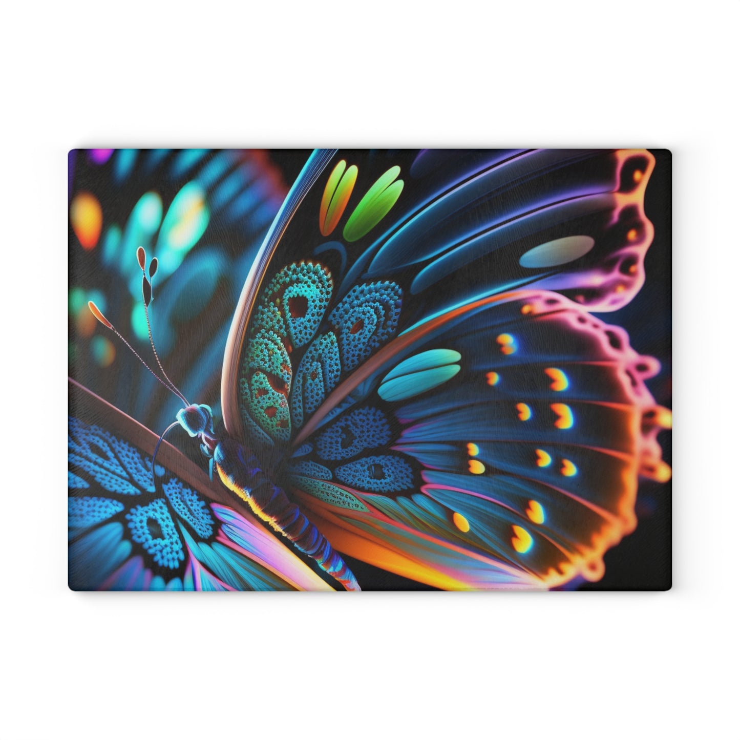 Glass Cutting Board Neon Butterfly Macro 2