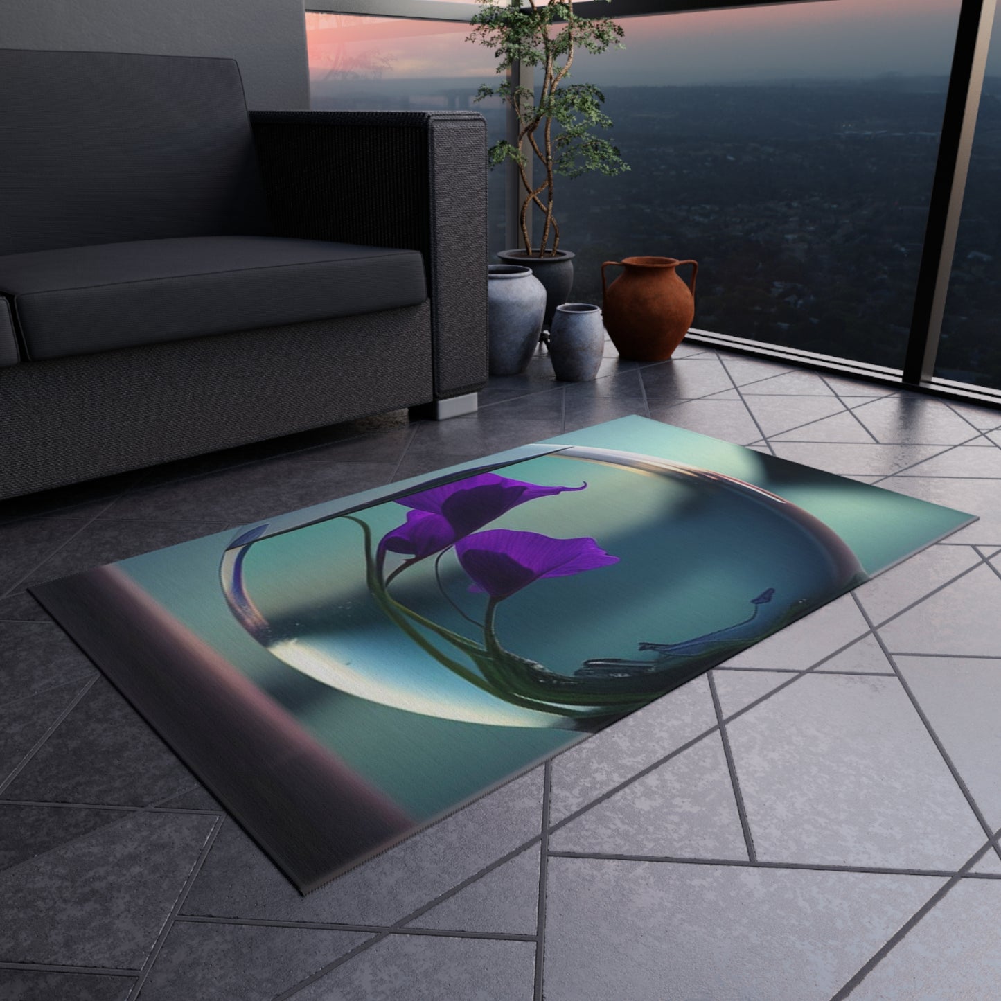 Outdoor Rug  Purple Sweet pea in a vase 2