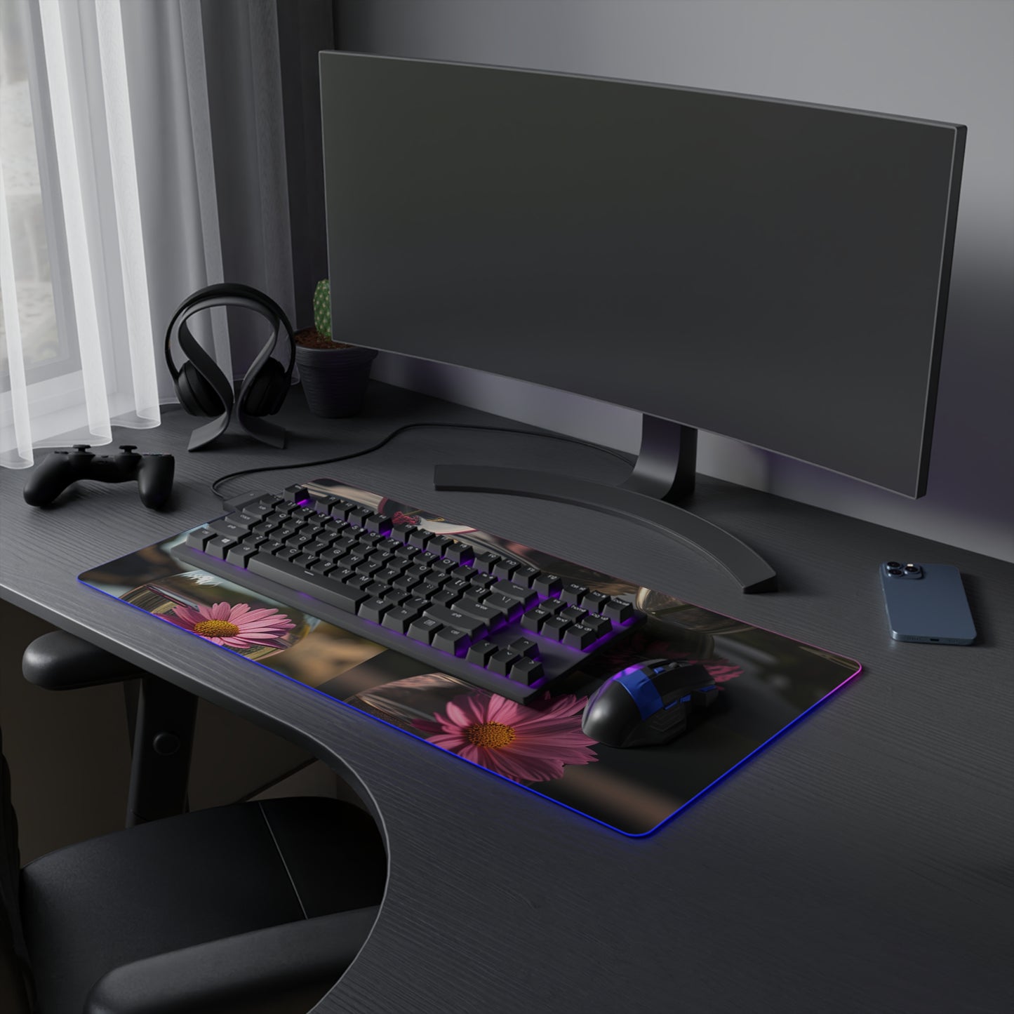 LED Gaming Mouse Pad Pink Daisy 5