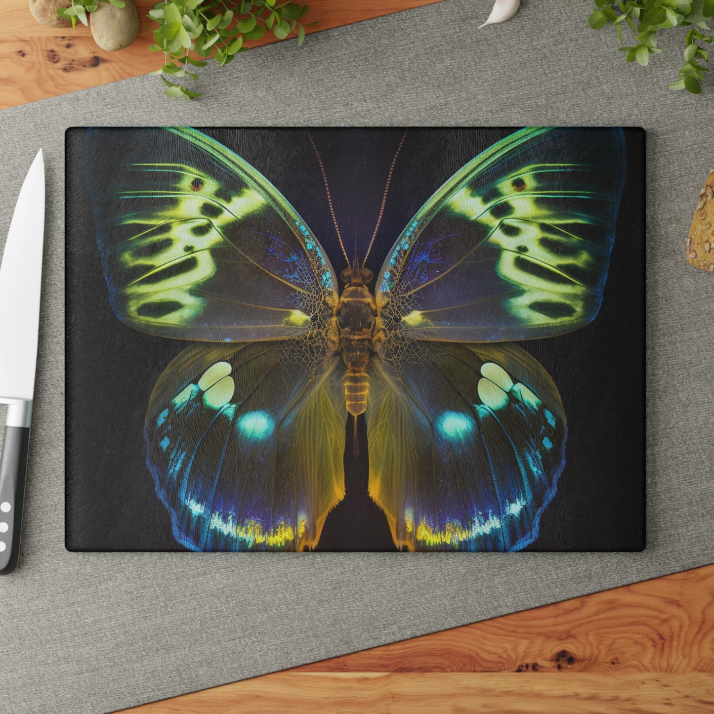 Glass Cutting Board Neon Hue Butterfly 1