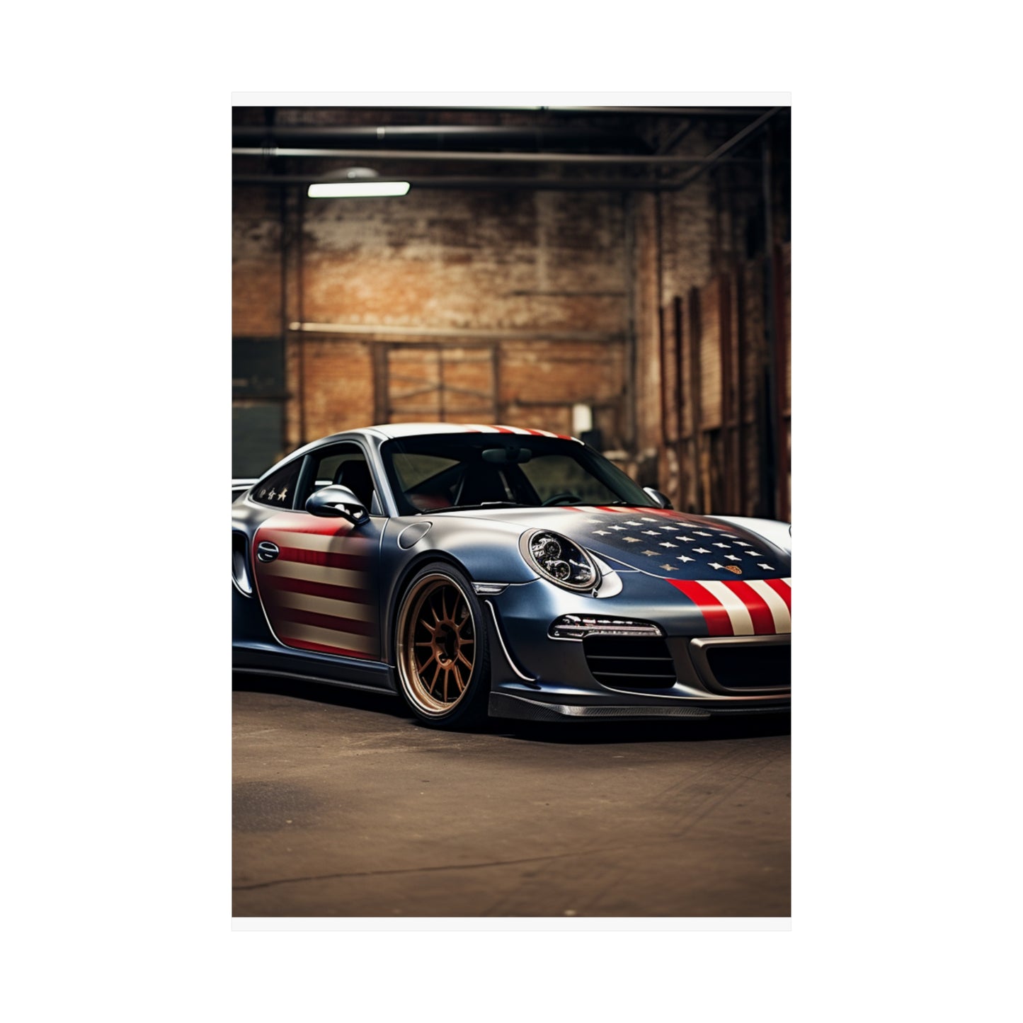 Premium Matte Vertical Posters American Flag Porsche 1