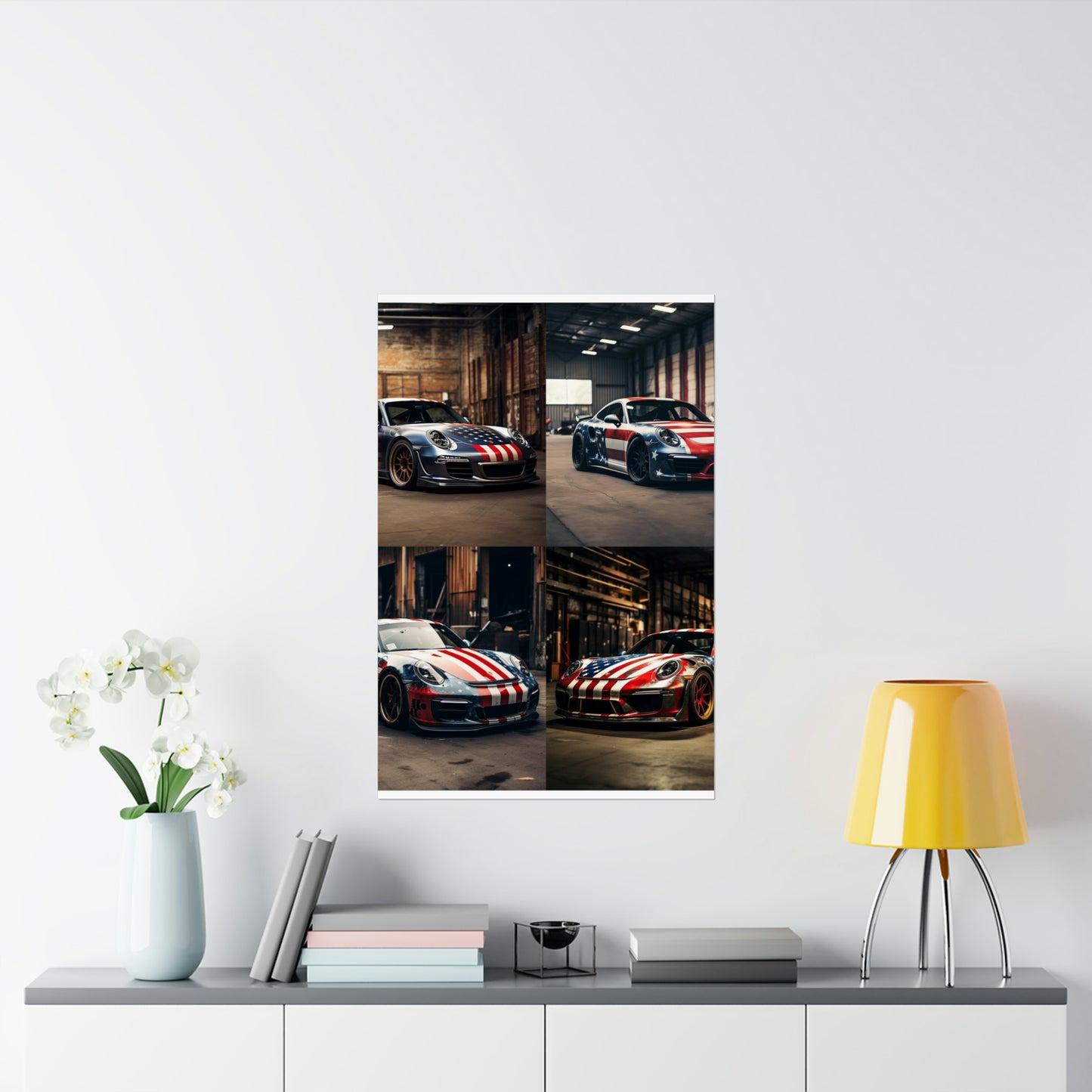 Premium Matte Vertical Posters American Flag Porsche 5