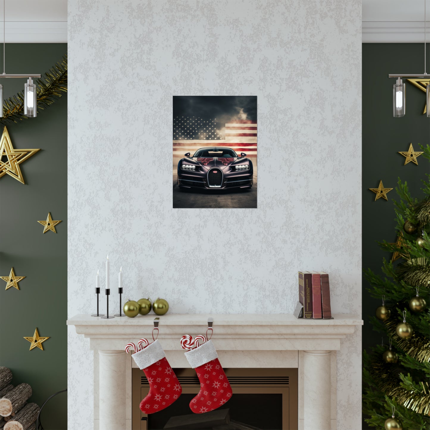 Premium Matte Vertical Posters American Flag Background Bugatti 2