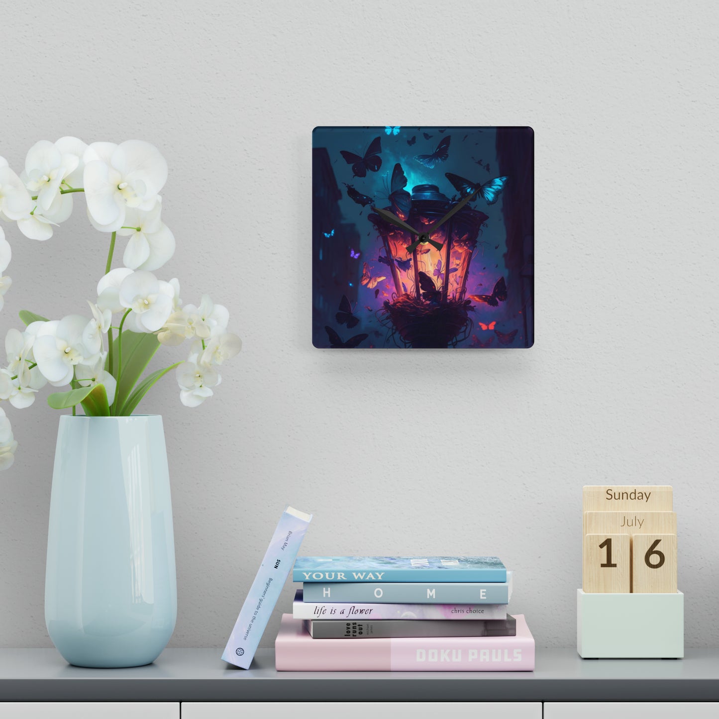 Acrylic Wall Clock Street Light Butterfly 3