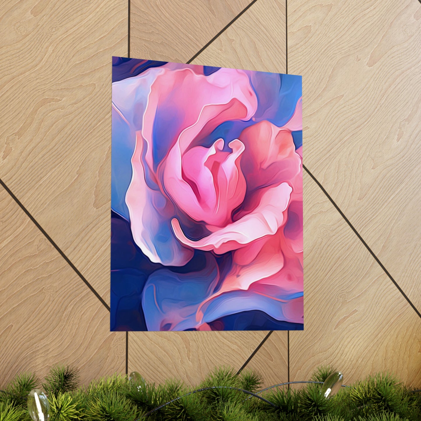 Premium Matte Vertical Posters Pink & Blue Tulip Rose 1