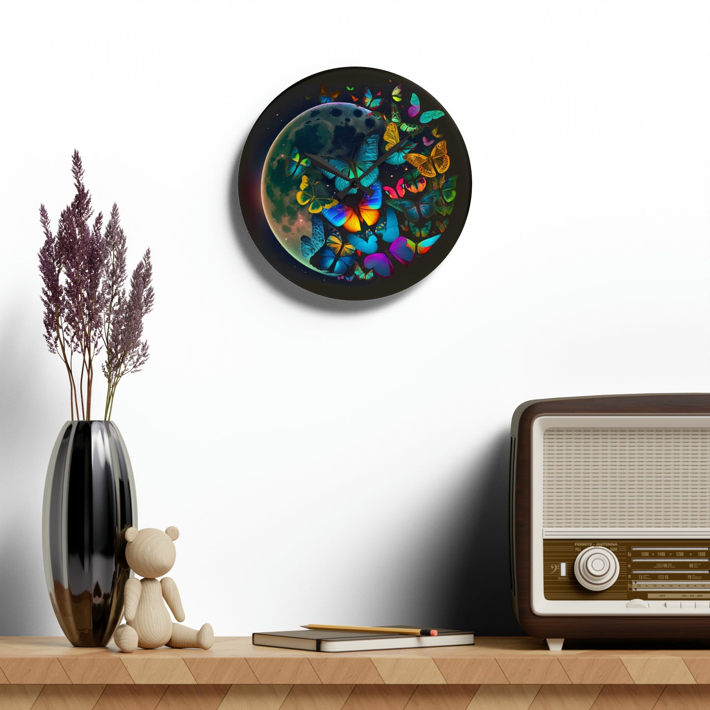 Acrylic Wall Clock Moon Butterfly 2