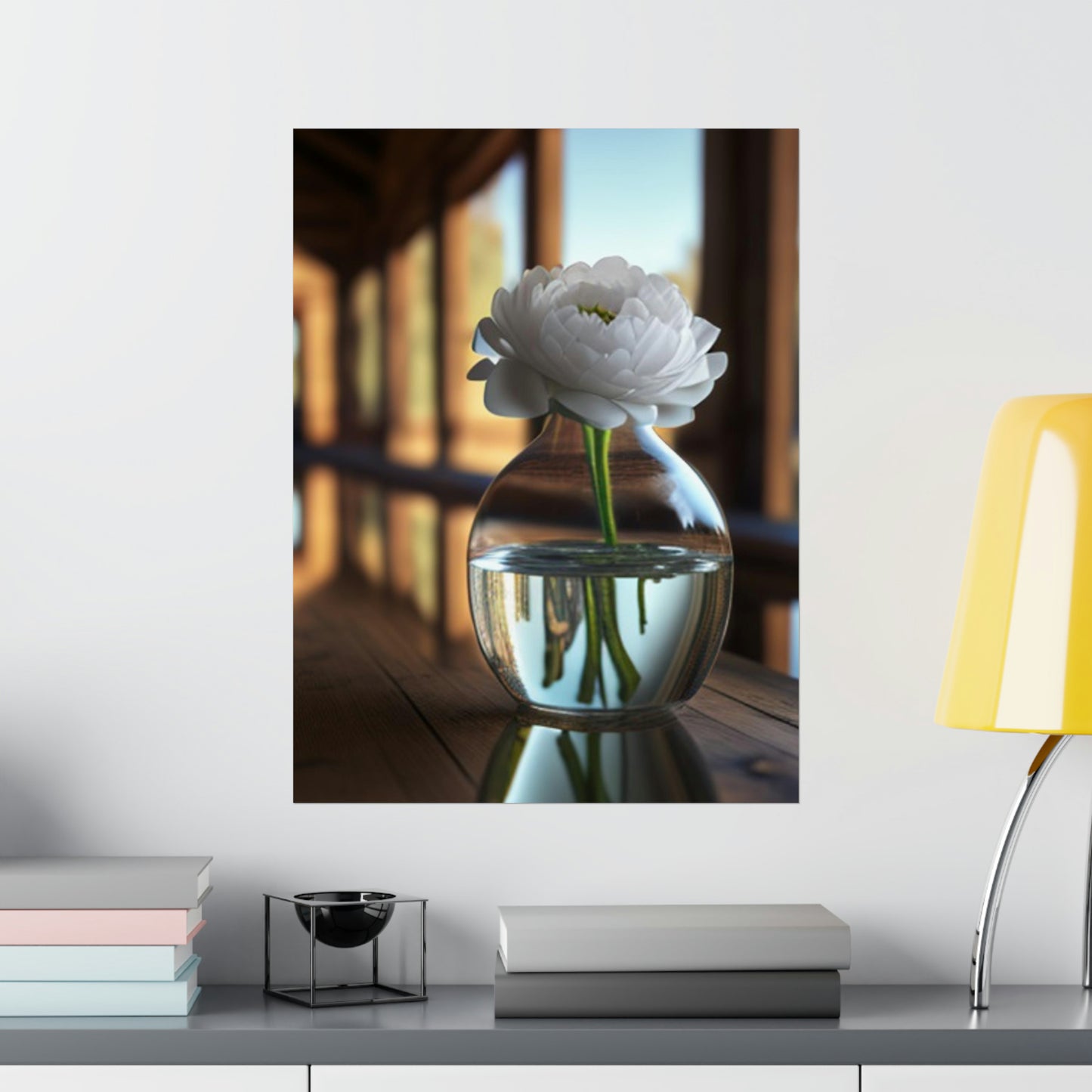 Premium Matte Vertical Posters White Peony glass vase 3