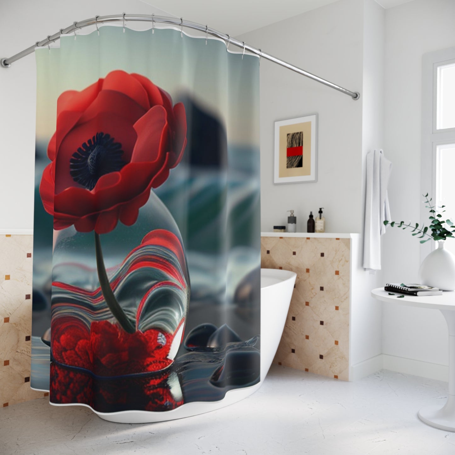 Polyester Shower Curtain Red Anemone in a Vase 1