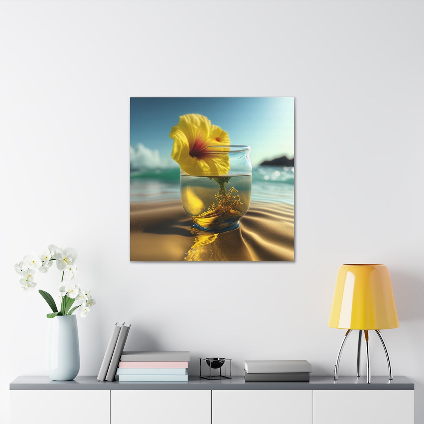 Canvas Gallery Wraps Yellow Hibiscus glass 1