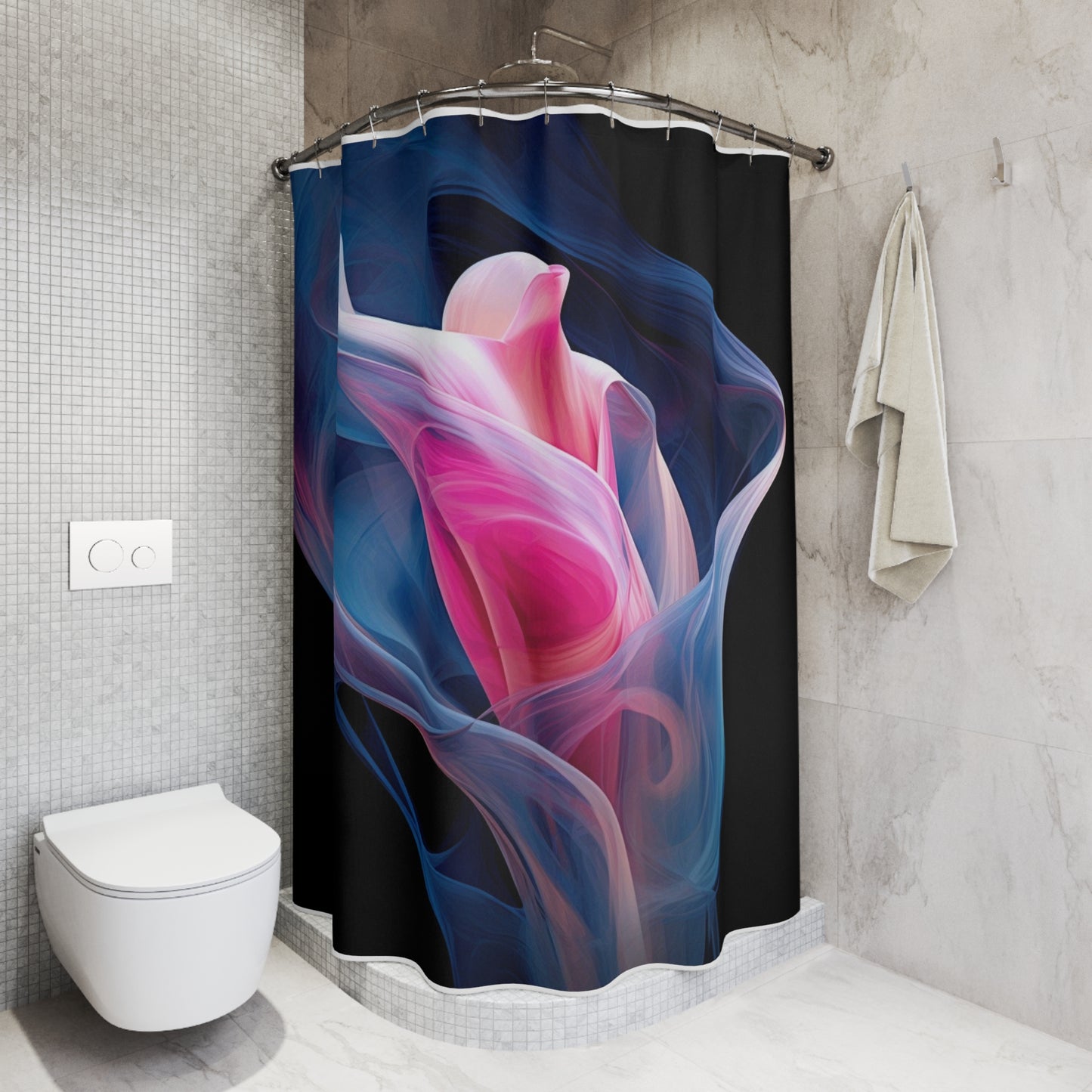 Polyester Shower Curtain Pink & Blue Tulip Rose 3