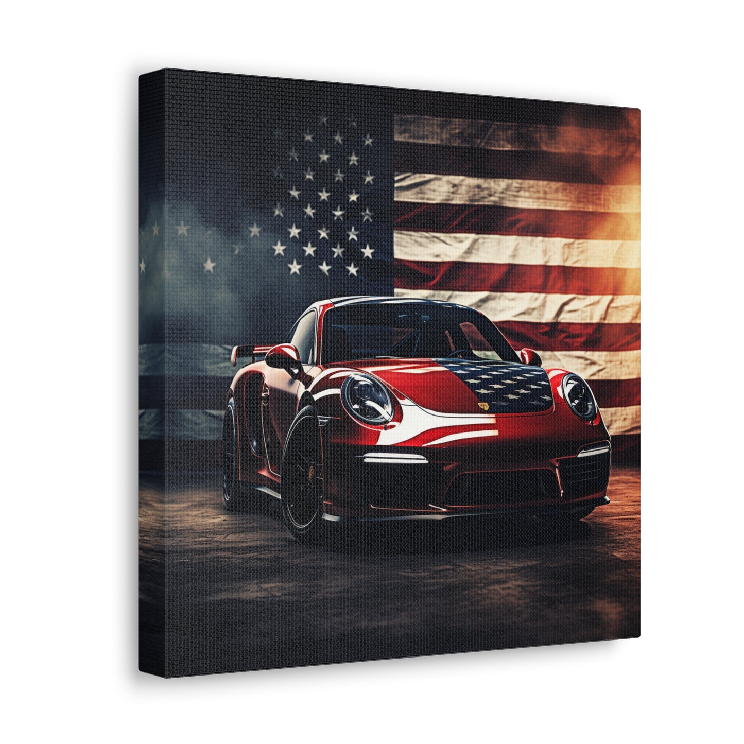 Canvas Gallery Wraps American Flag Background Porsche 2