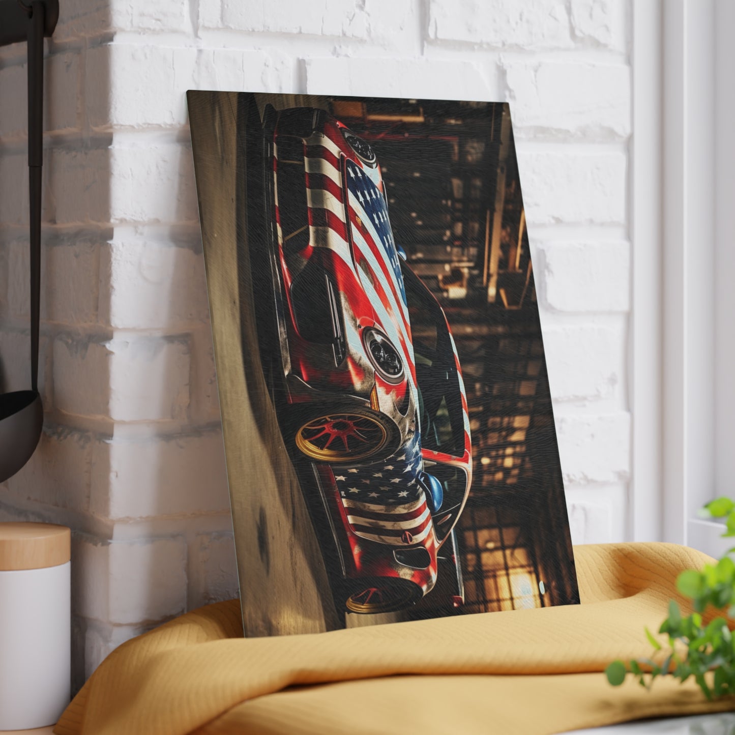 Glass Cutting Board American Flag Porsche 4