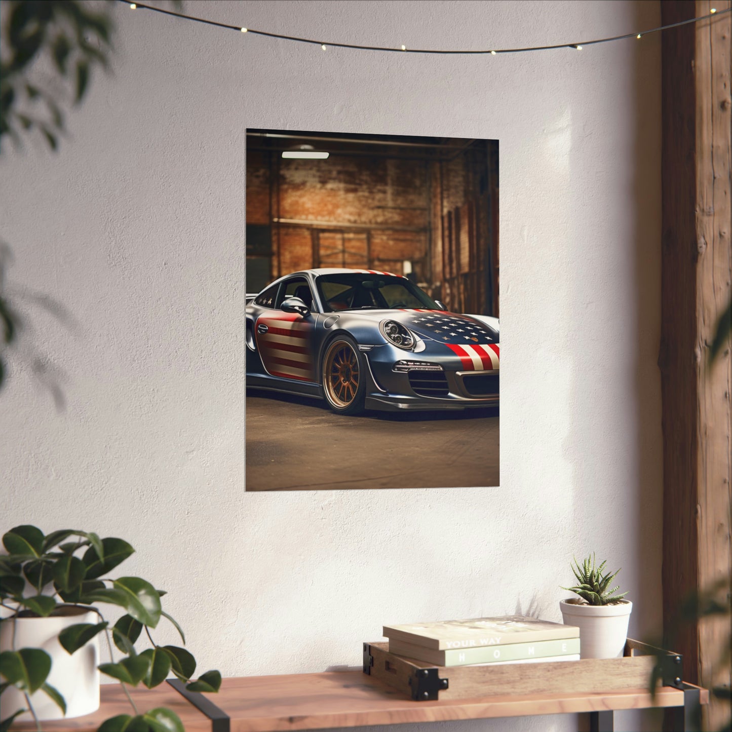 Premium Matte Vertical Posters American Flag Porsche 1