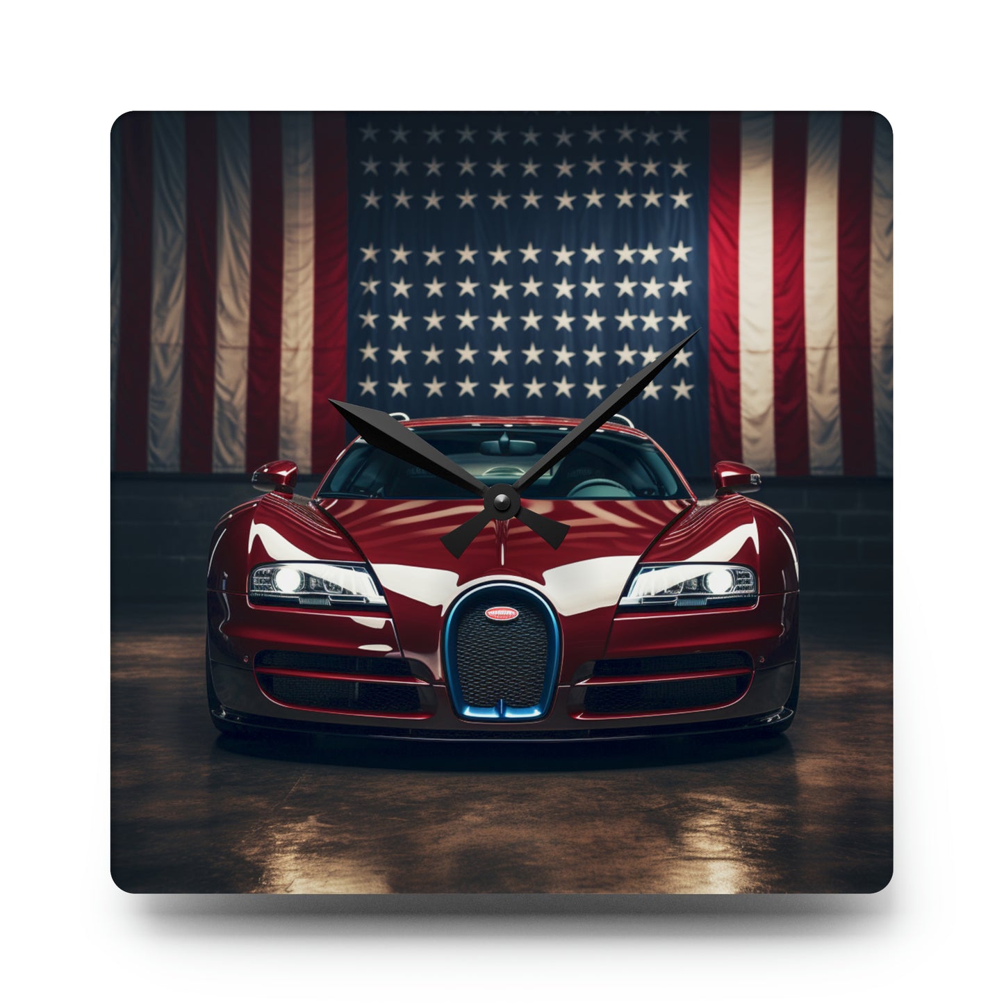 Acrylic Wall Clock American Flag Background Bugatti 1