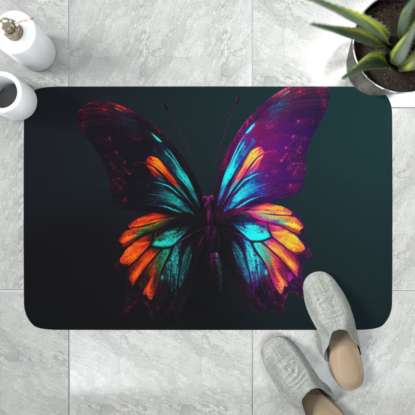 Memory Foam Bath Mat Hyper Colorful Butterfly Macro 4