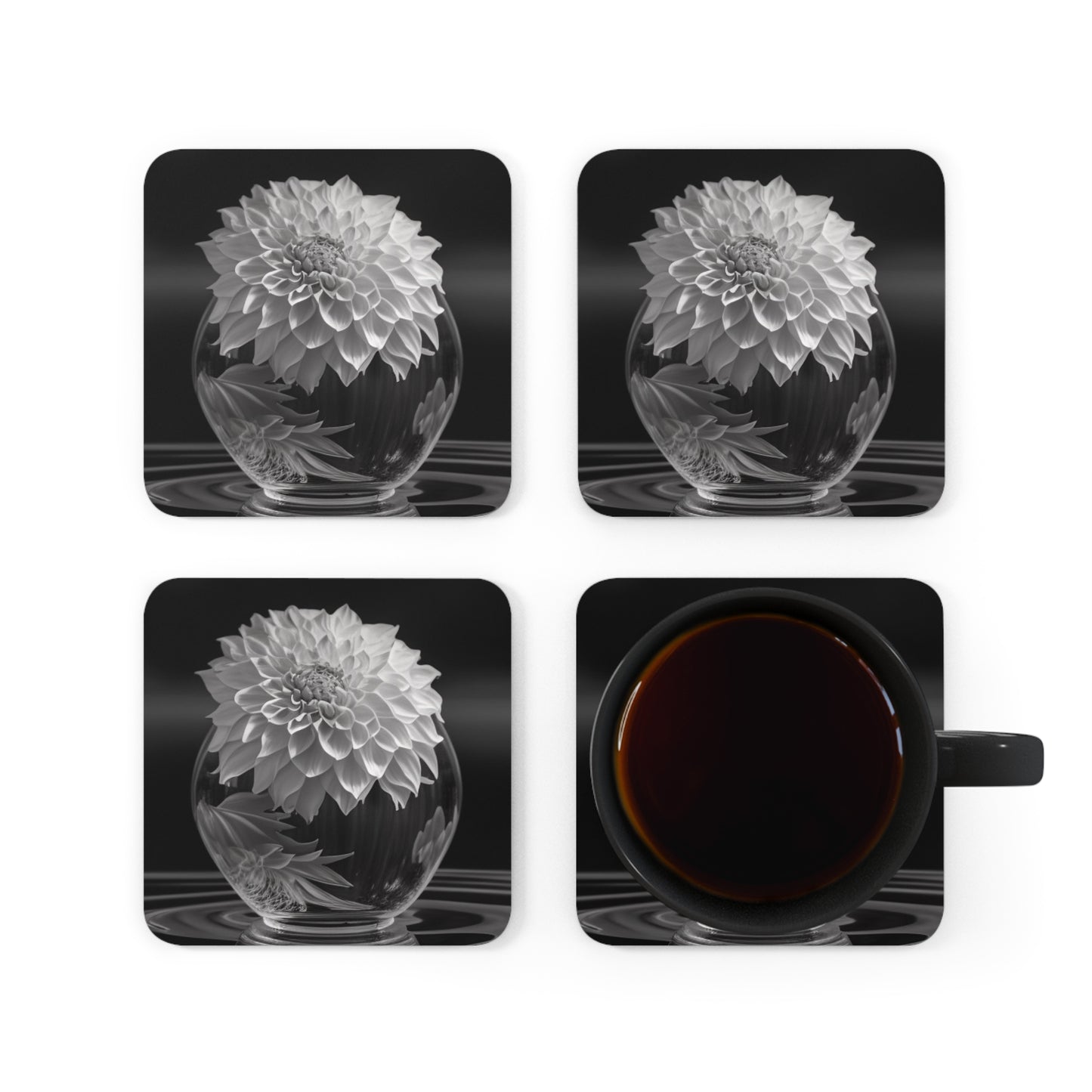 Corkwood Coaster Set White Dahlia 1