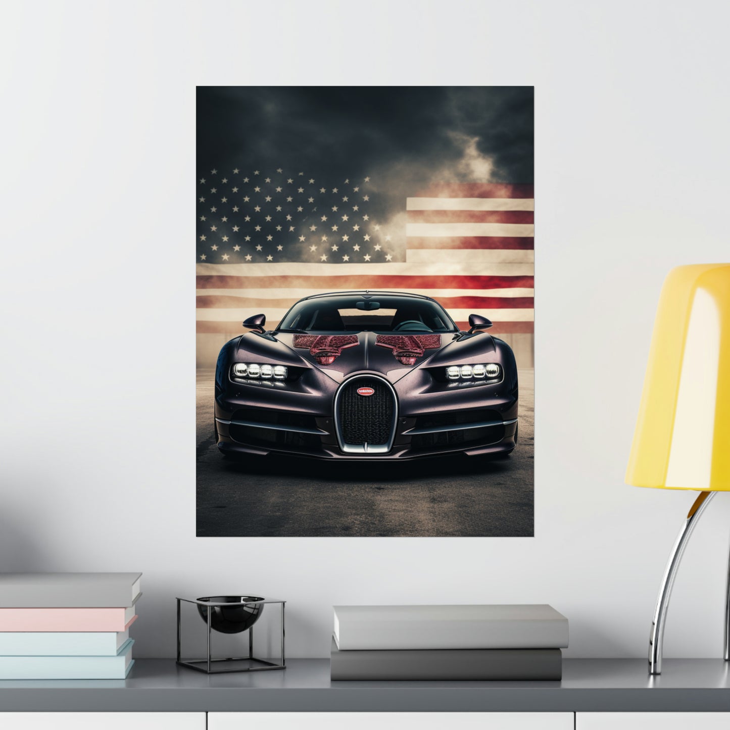 Premium Matte Vertical Posters American Flag Background Bugatti 2