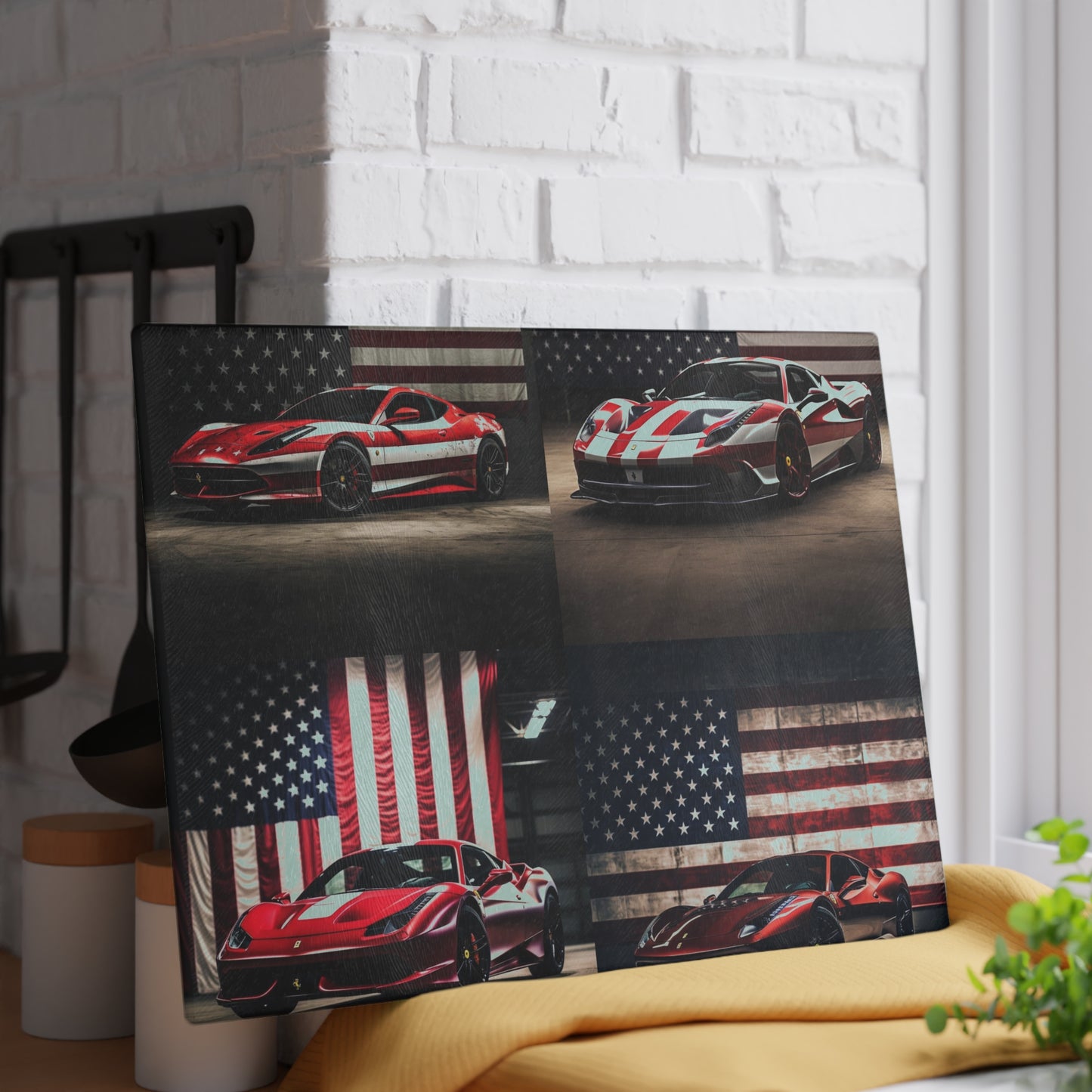 Glass Cutting Board American Flag Background Ferrari 5