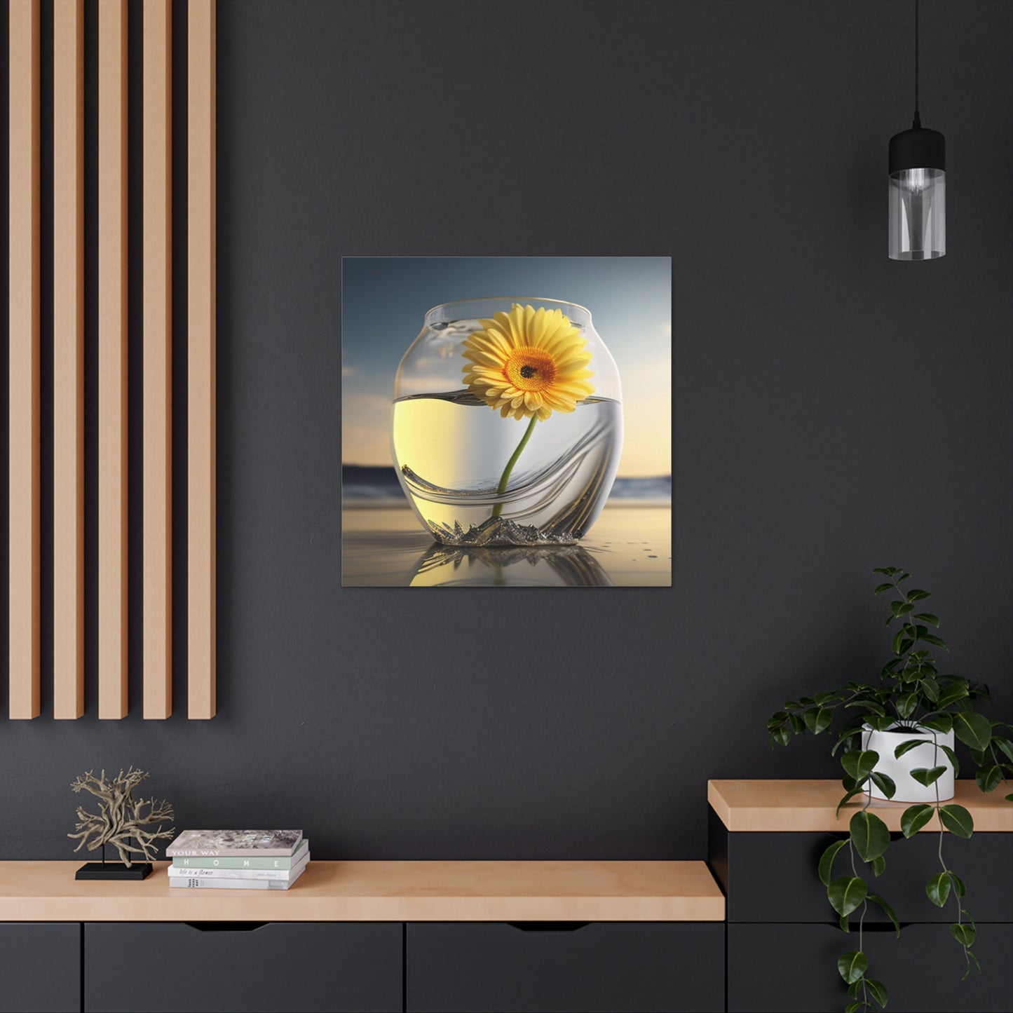 Canvas Gallery Wraps yello Gerbera glass 1