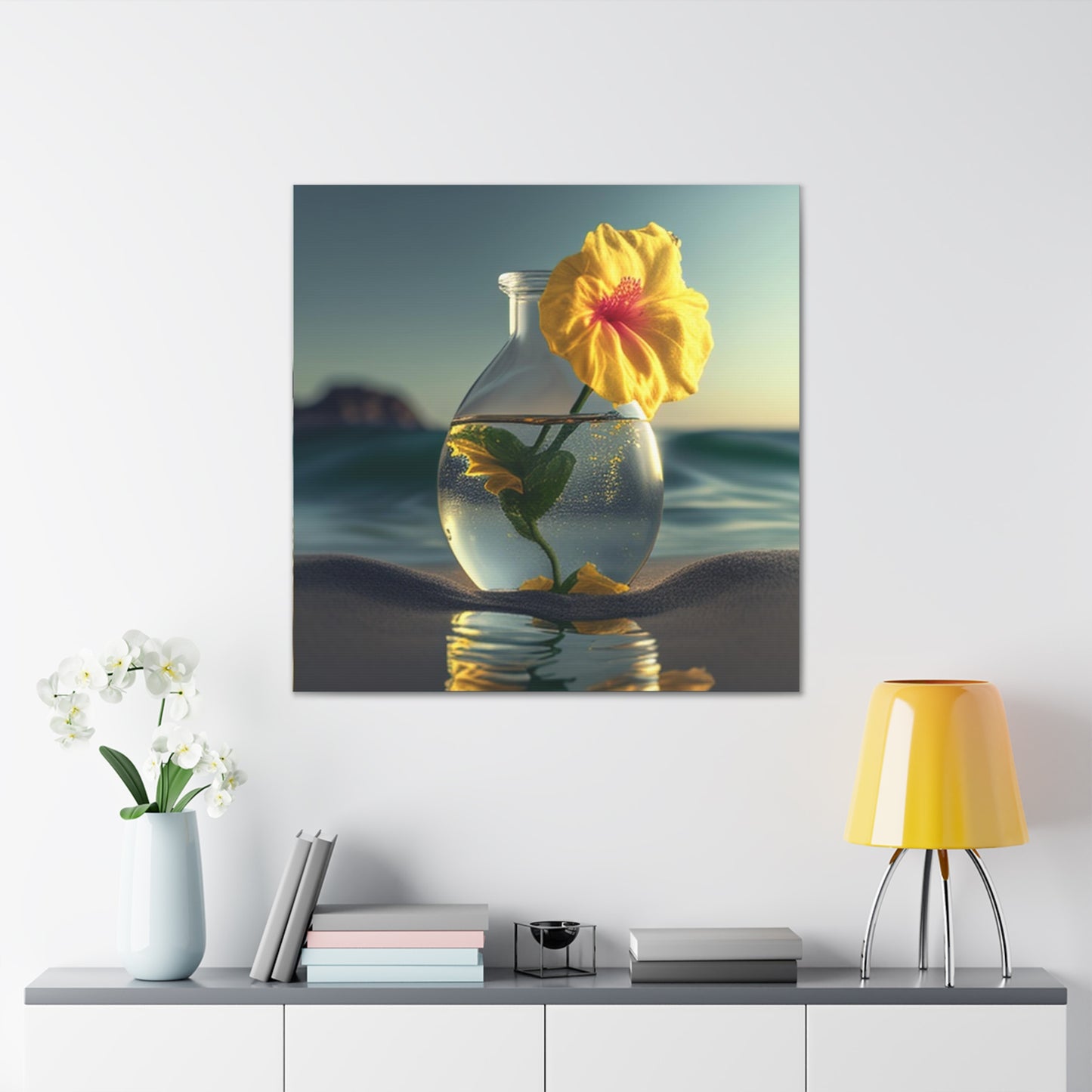 Canvas Gallery Wraps Yellow Hibiscus glass 2